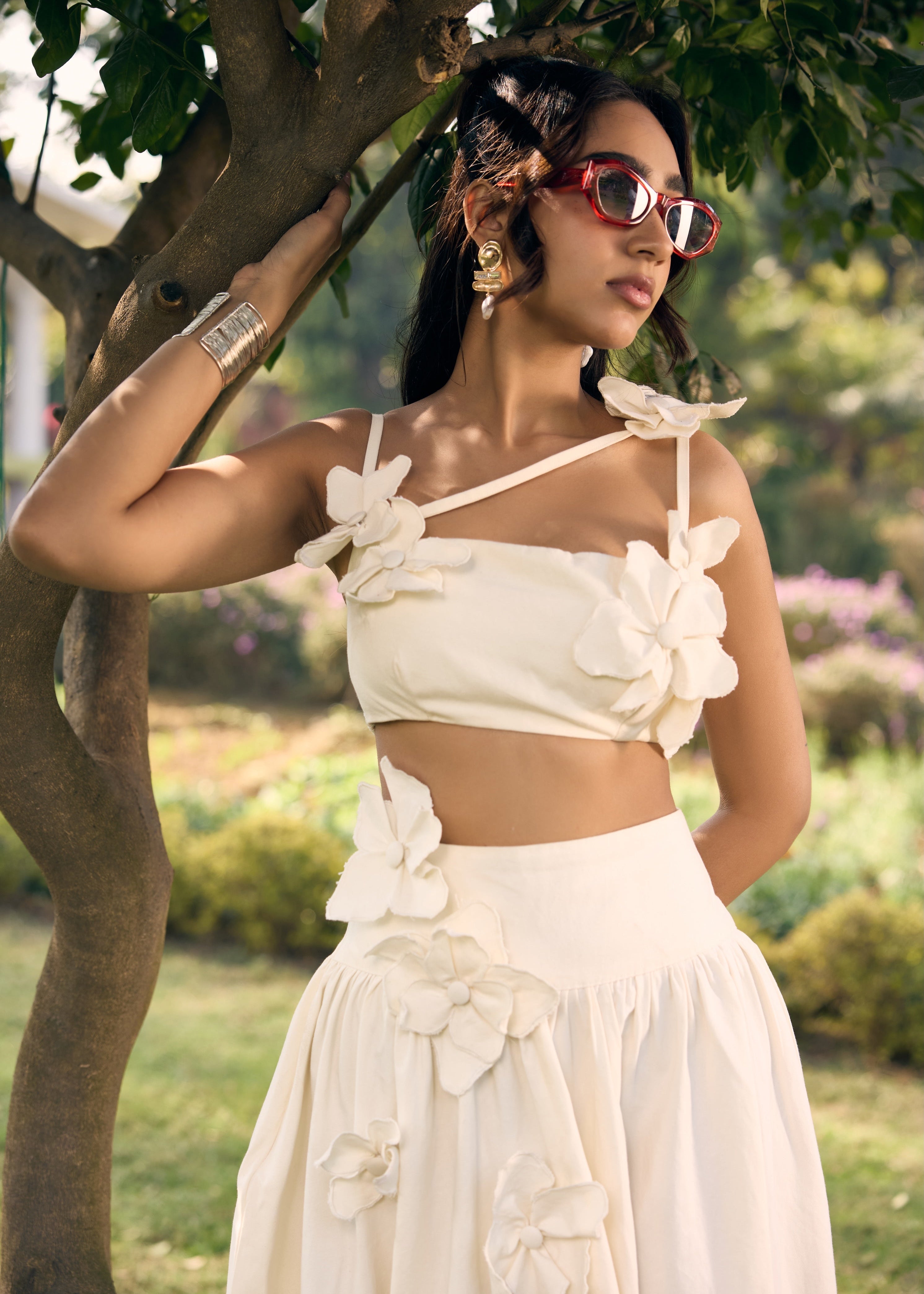 Sharla White 3D Flowers Maxi Skirt