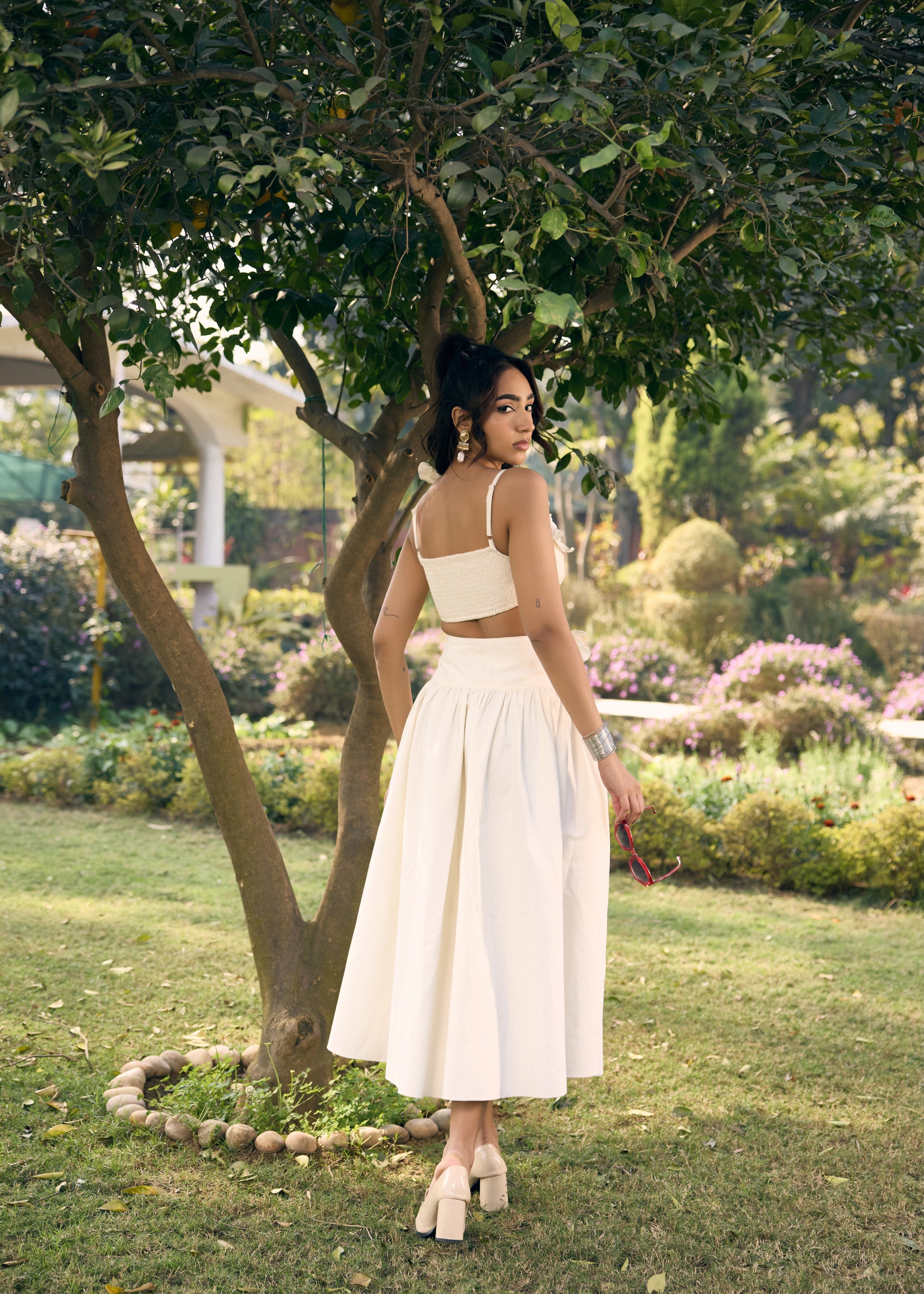 Sharla White 3D Flowers Maxi Skirt