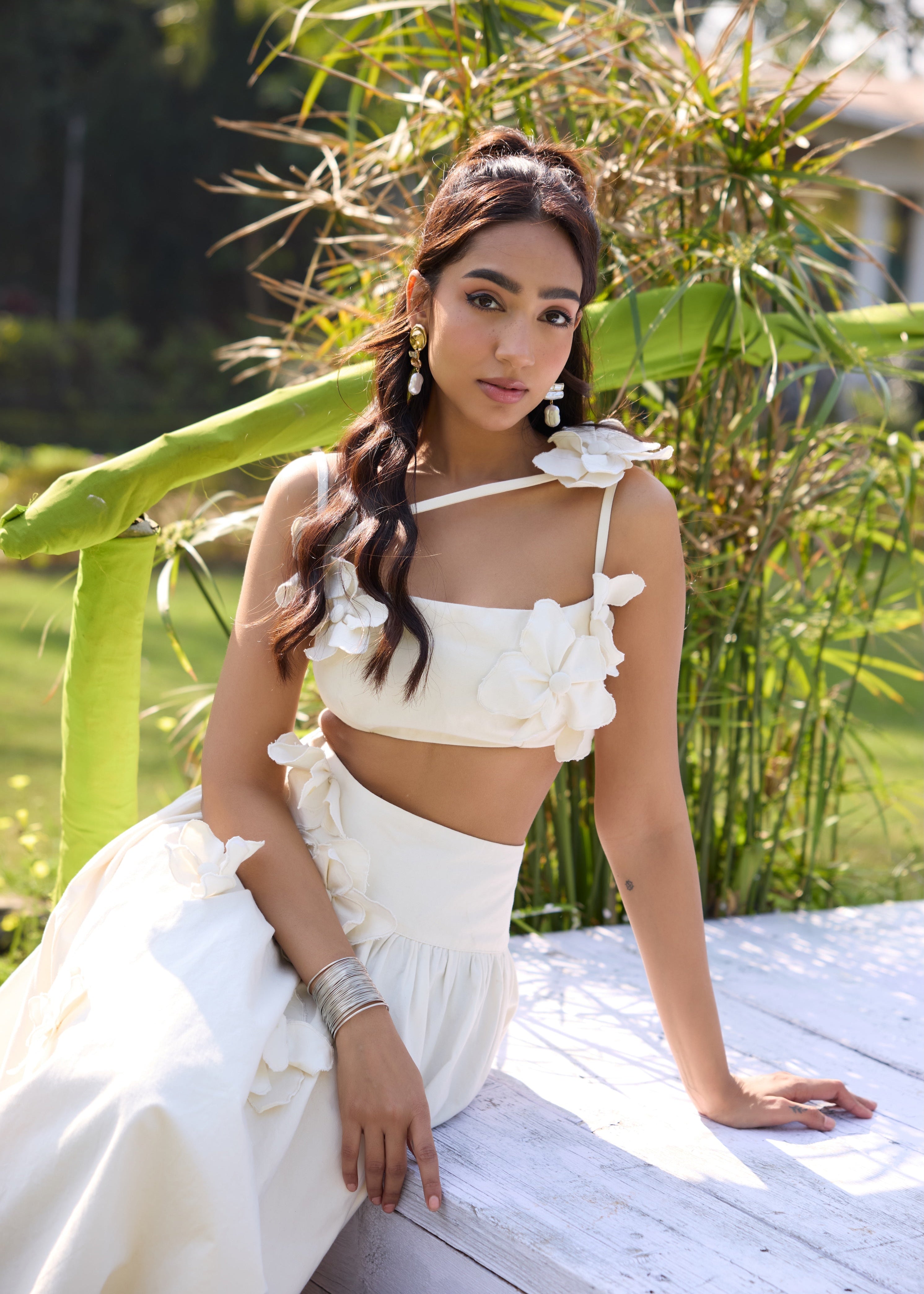 Sharla White 3D Flowers Maxi Skirt