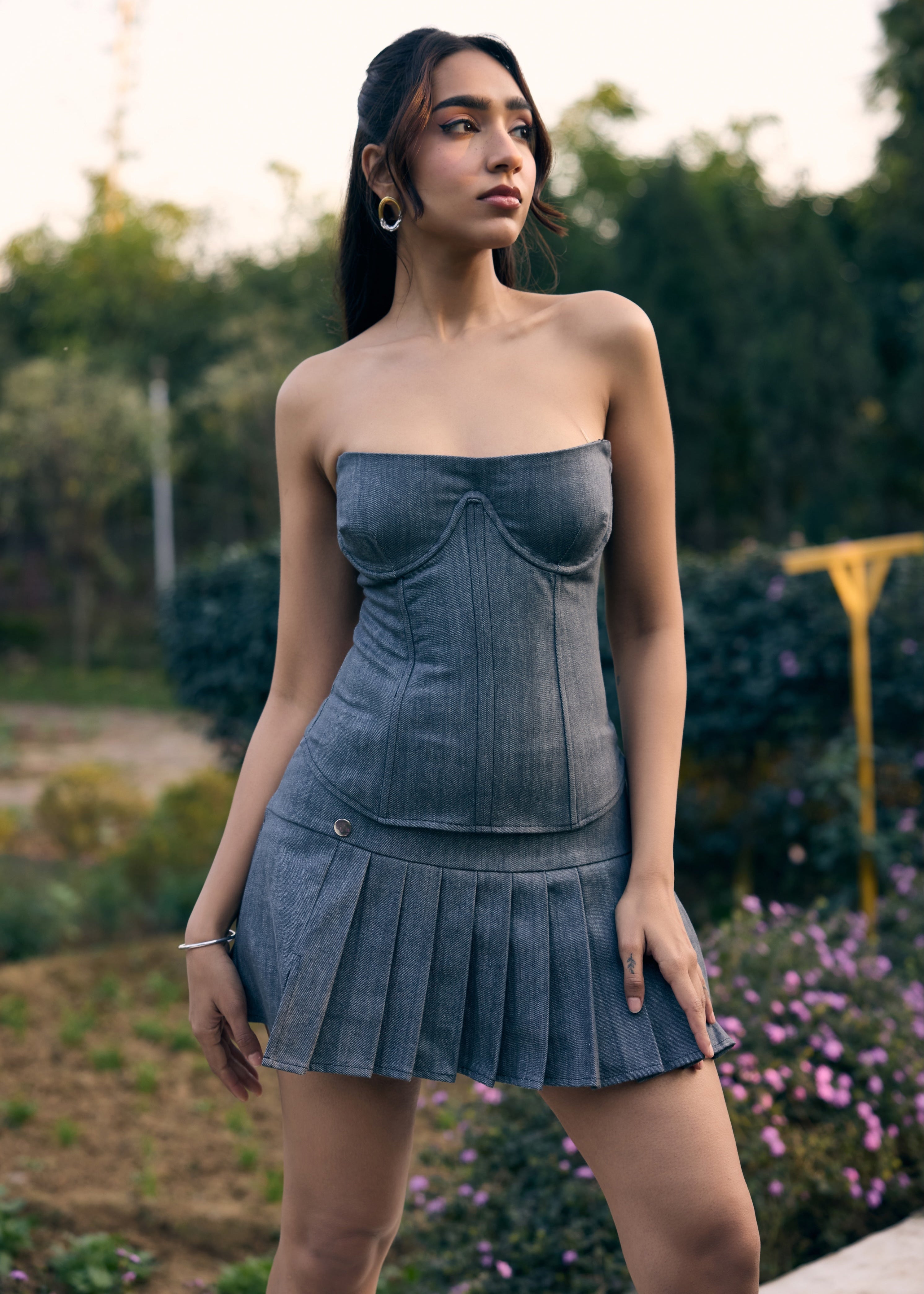Darlene Grey Denim Pleated Skort