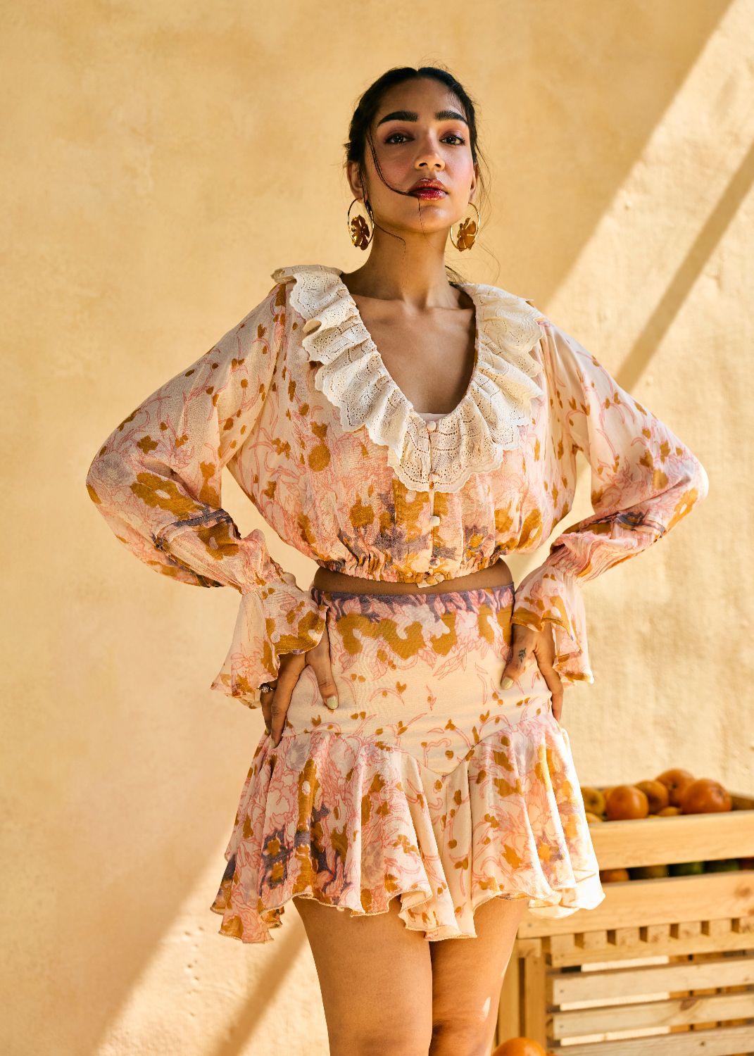 Peachy Breeze Ruffle Crop Blouse