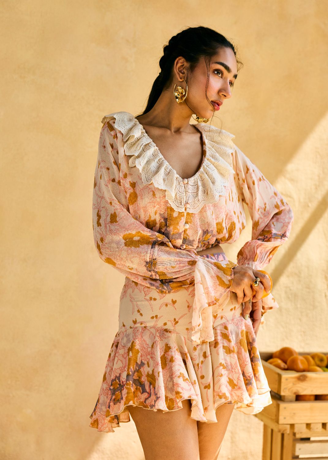 Peachy Breeze Ruffle Crop Blouse