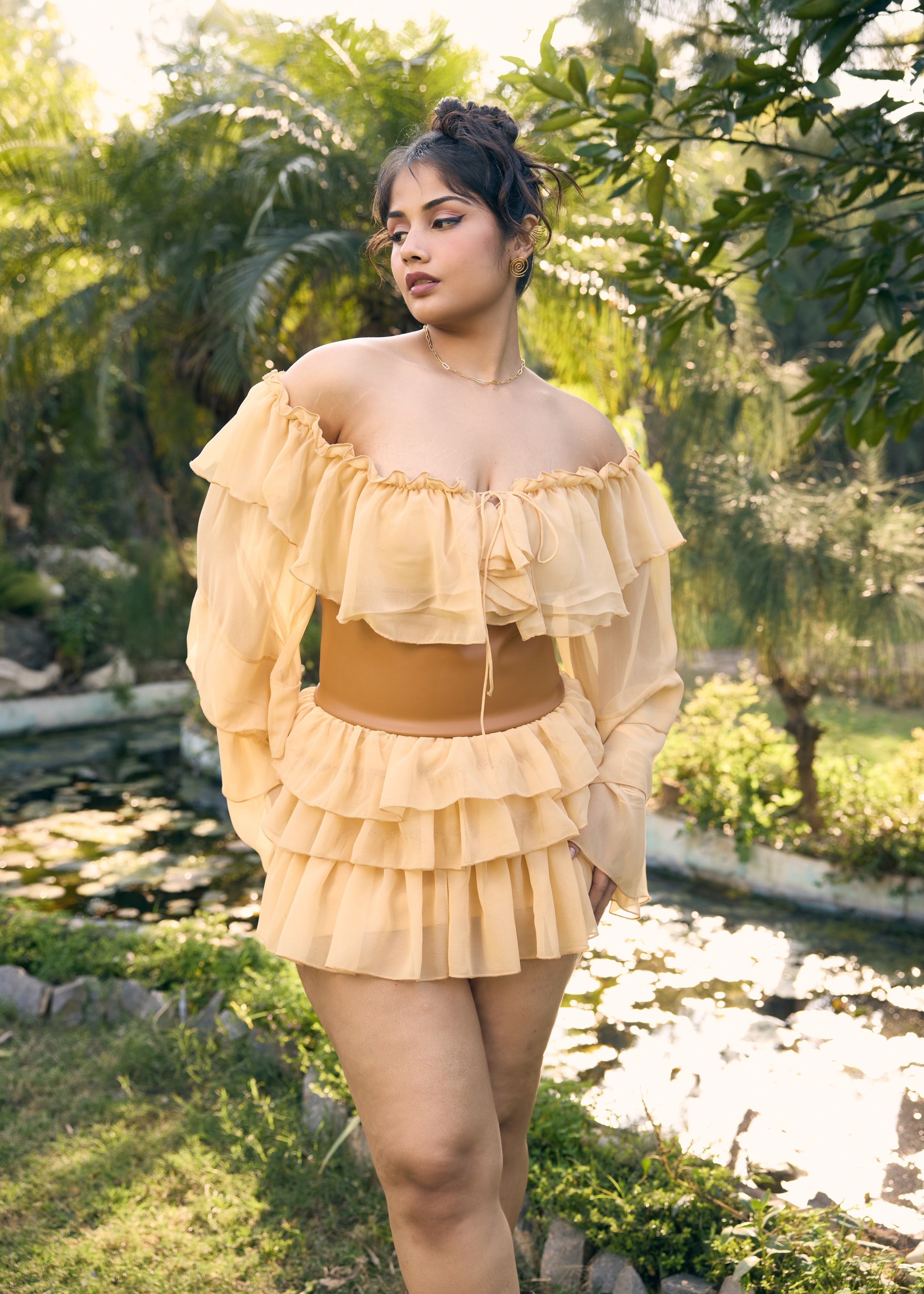 Eileen Tan Frill Top with Leather Belt