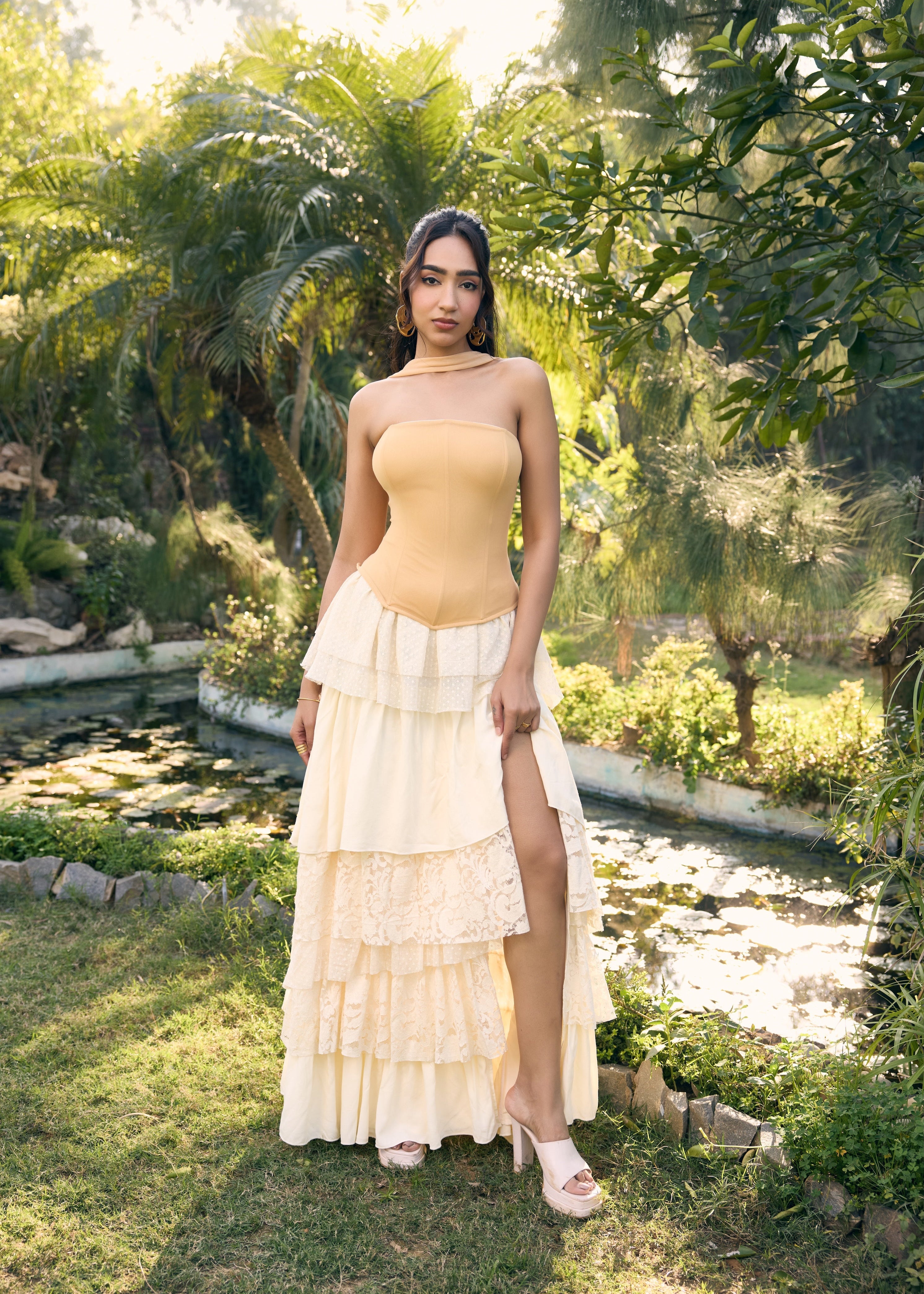 Reda Off White Maxi Skirt with Slit