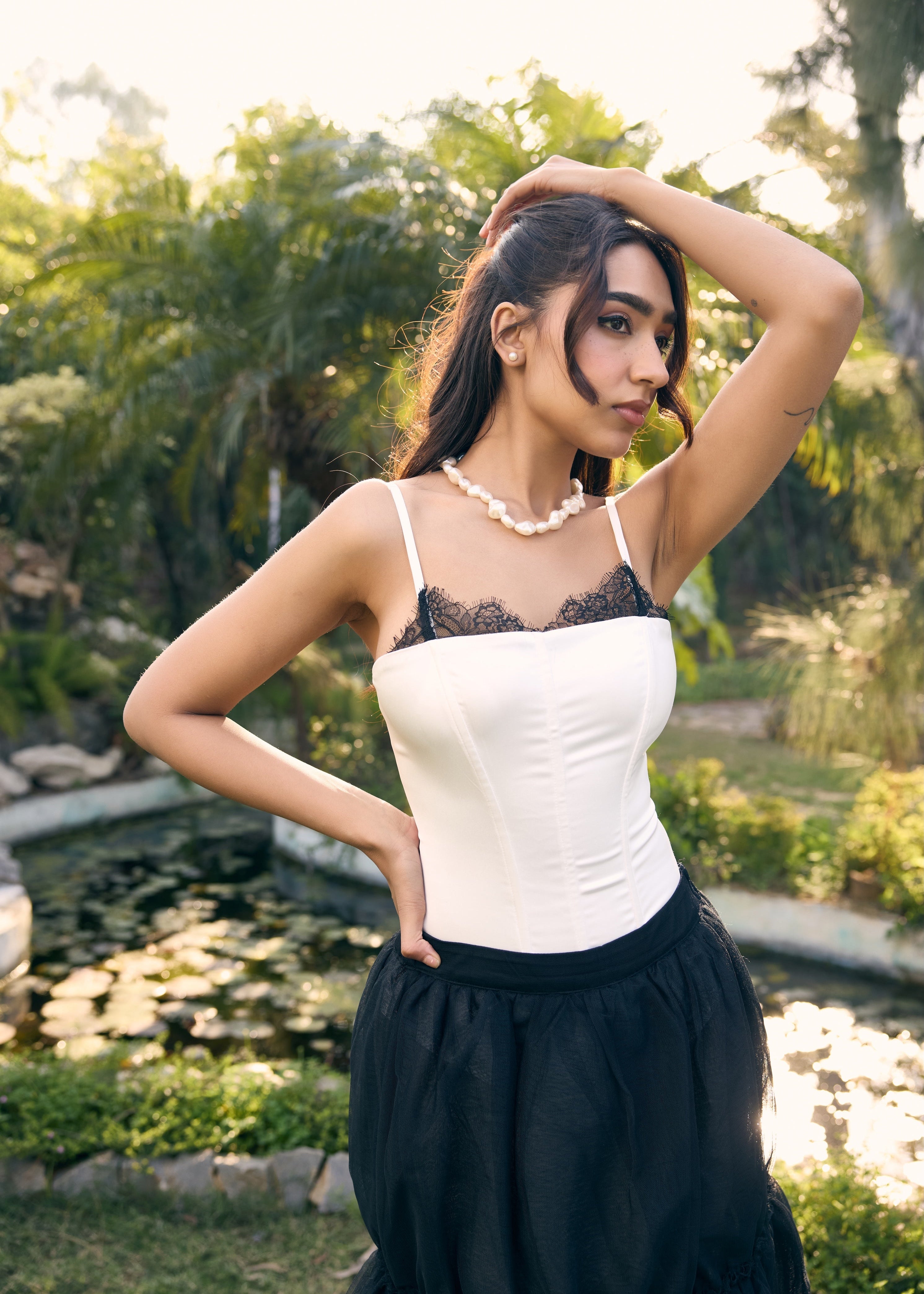 Fredercia White Satin and Lace Corset Bodysuit