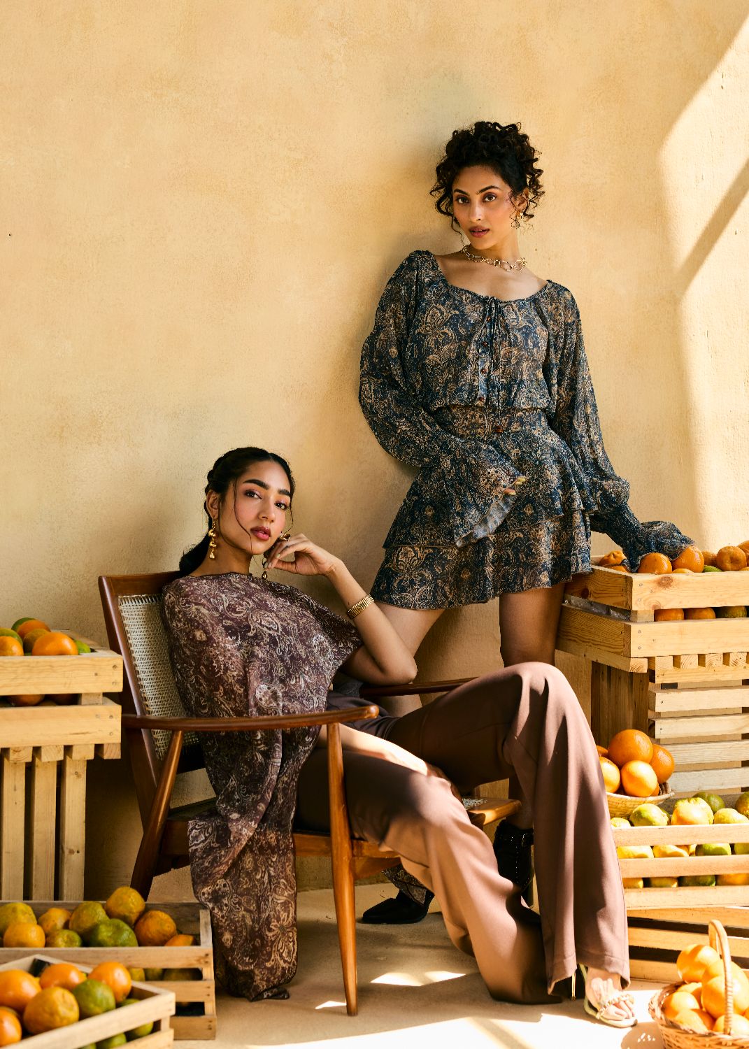 Sarai Safari Paisley Puff Sleeve Mini Dress