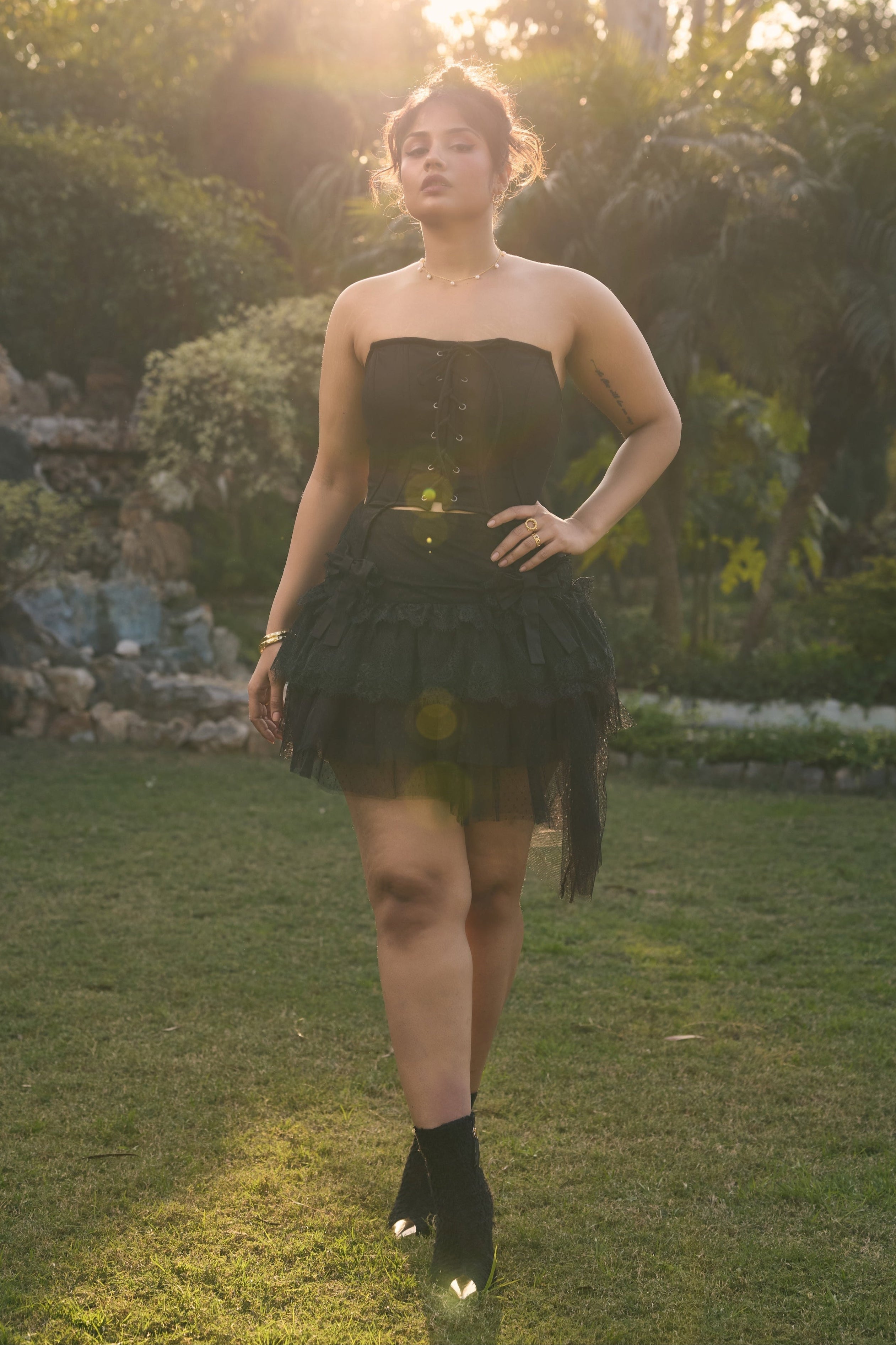 Beverly Black Ruffle Mini Skirt with Bow