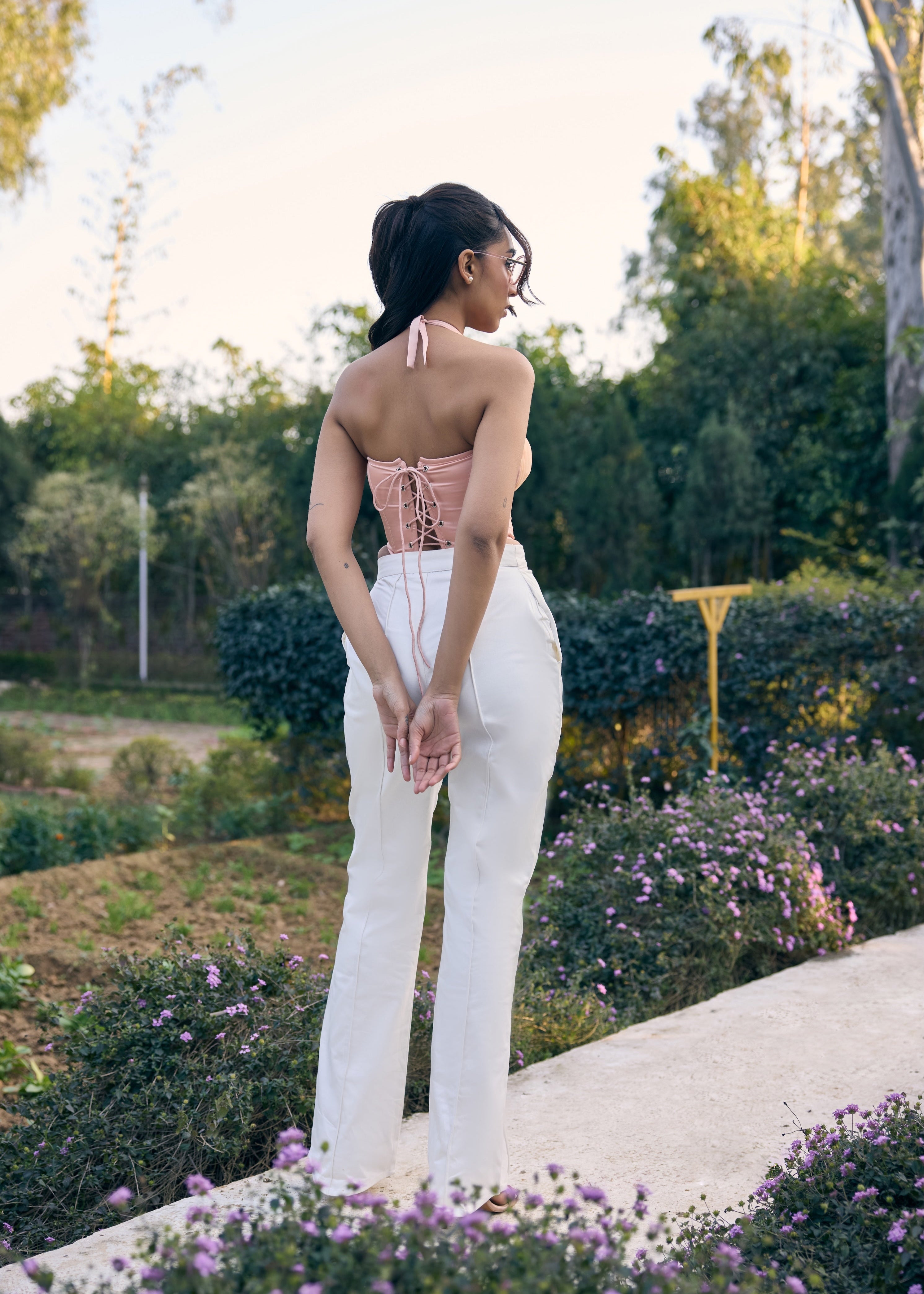 Naila White Asymmetrical Waistband Pants