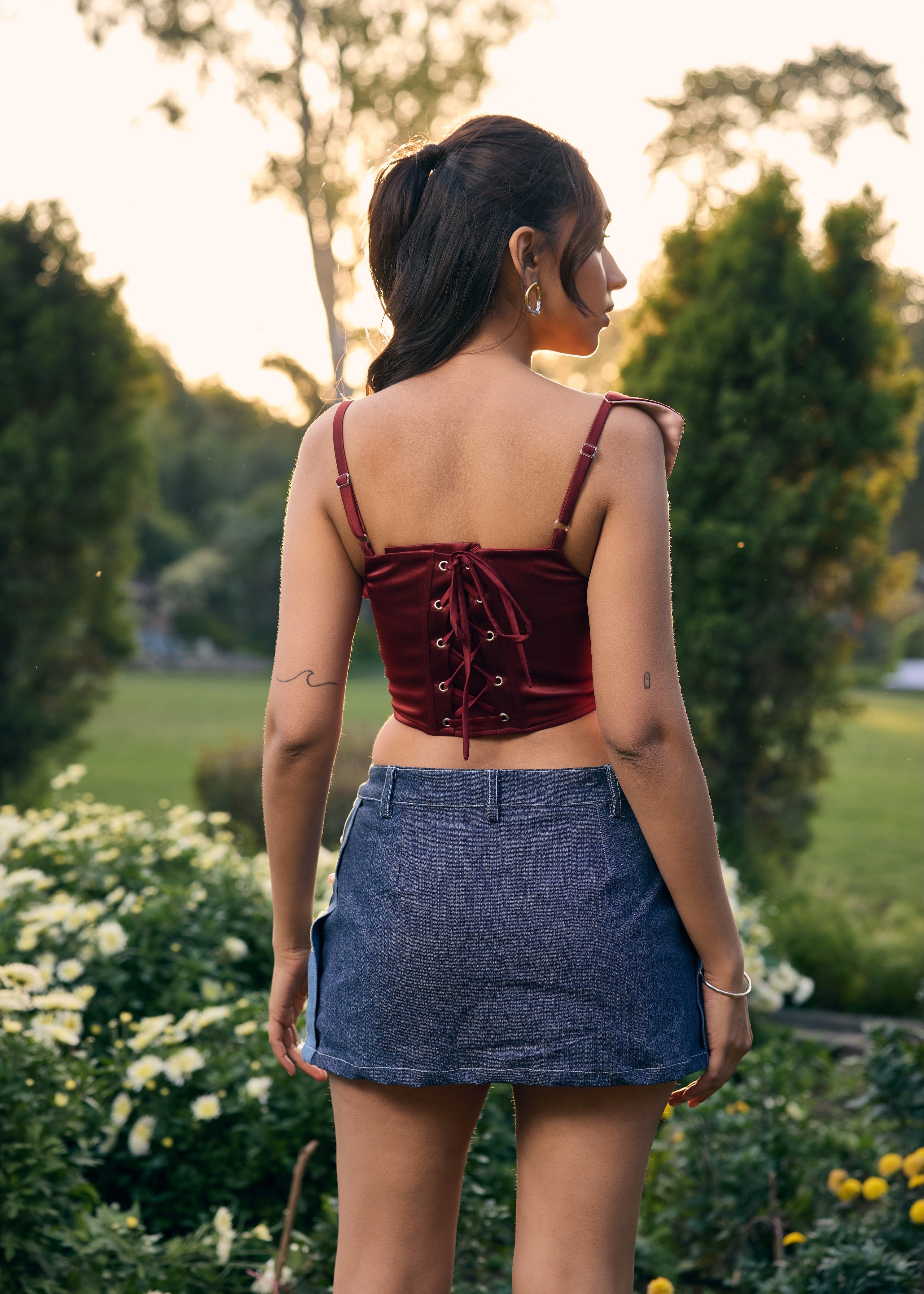 Zelda Red Corset Top with Rose Accent
