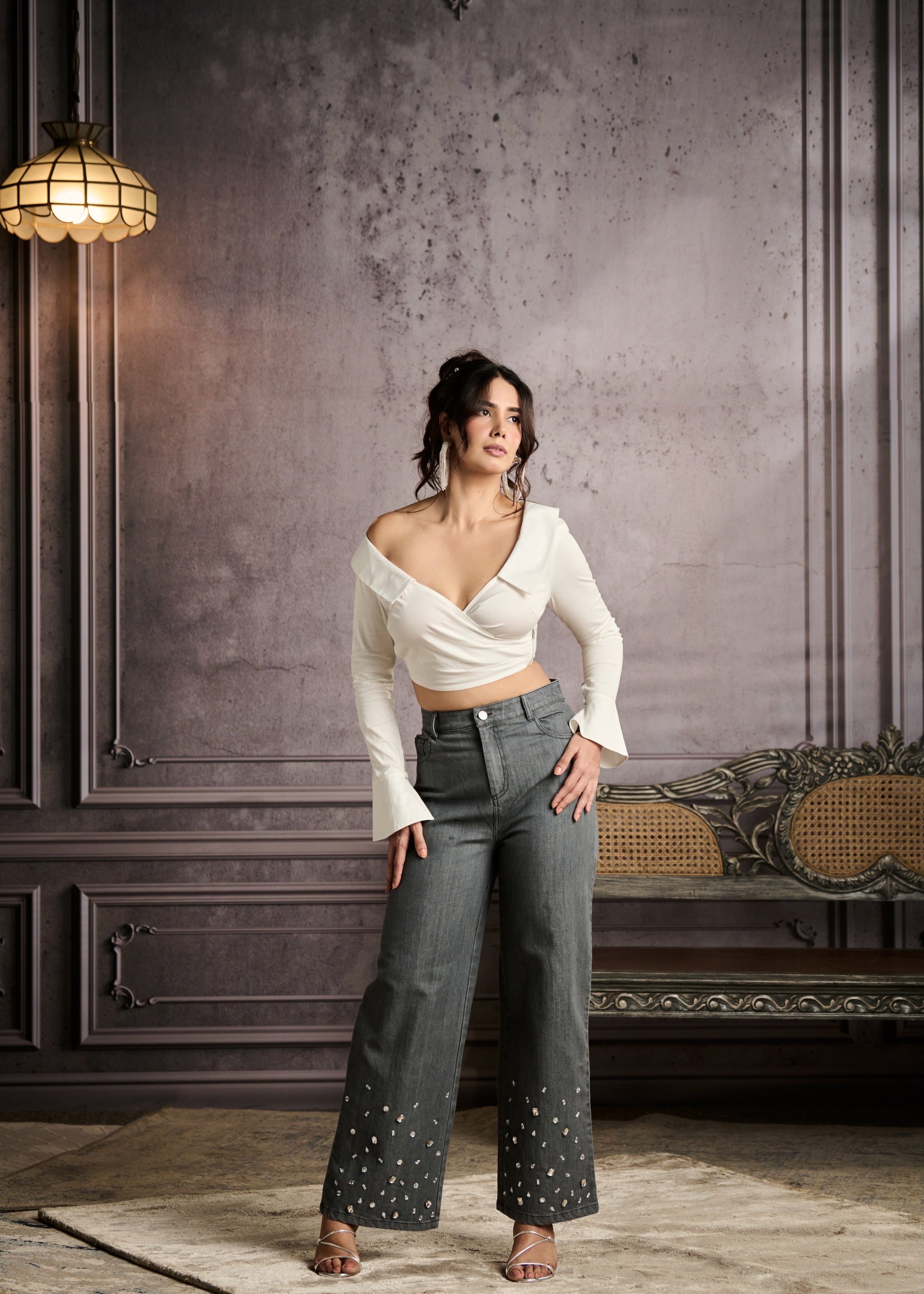 Cosima White Full Sleeves Tailored Blouse