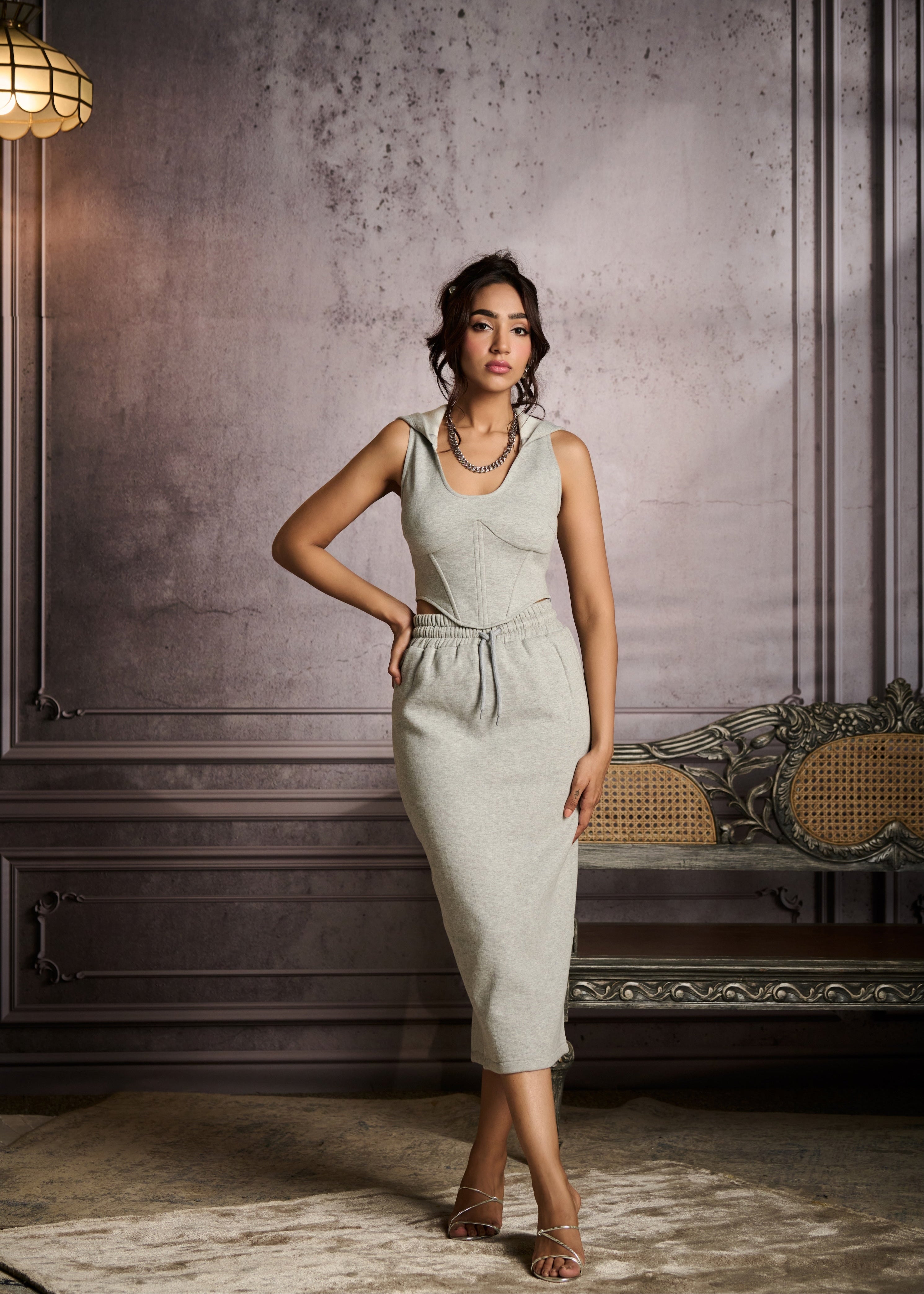 Paula Grey Drawstring Midi Skirt