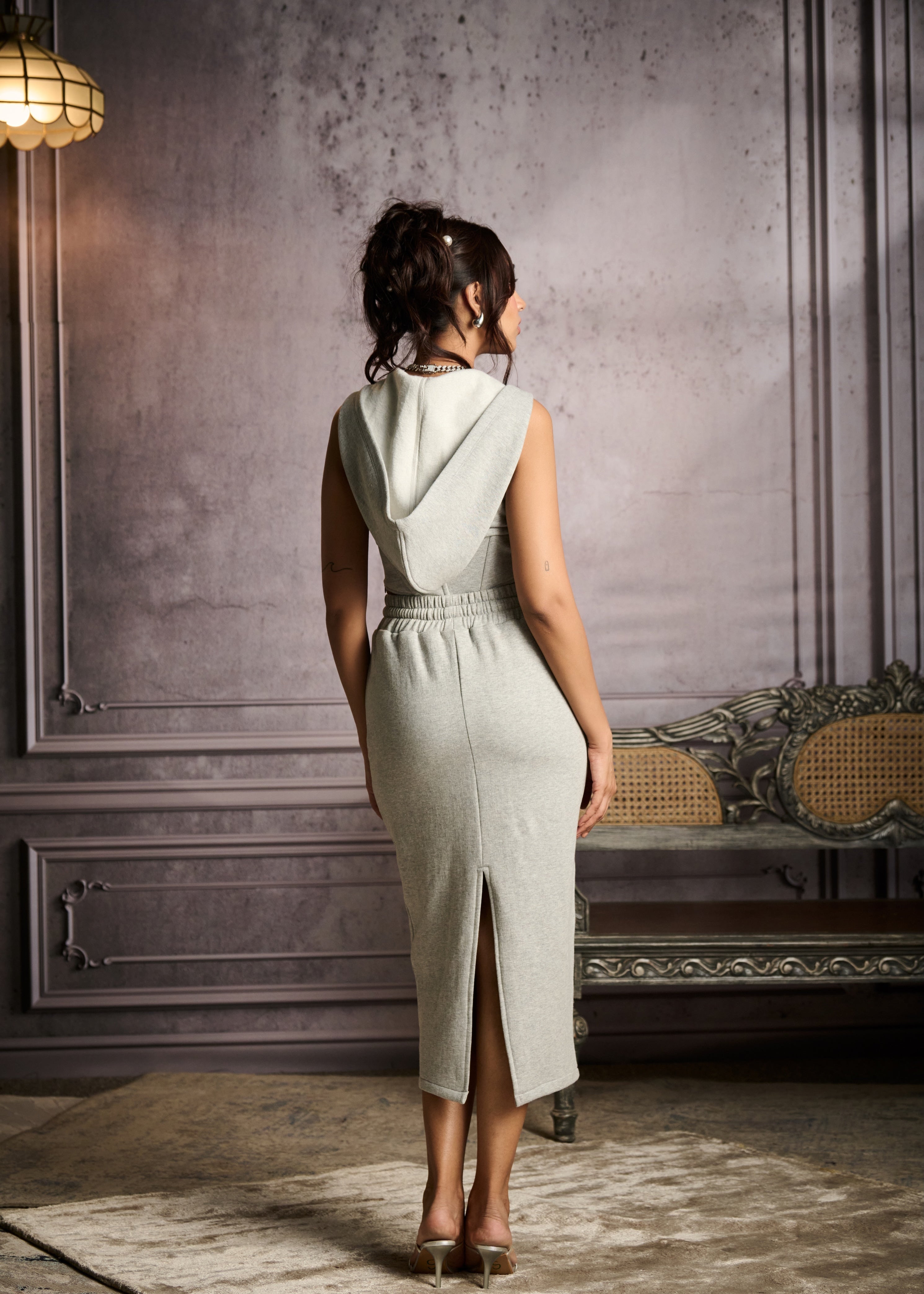 Paula Grey Drawstring Midi Skirt