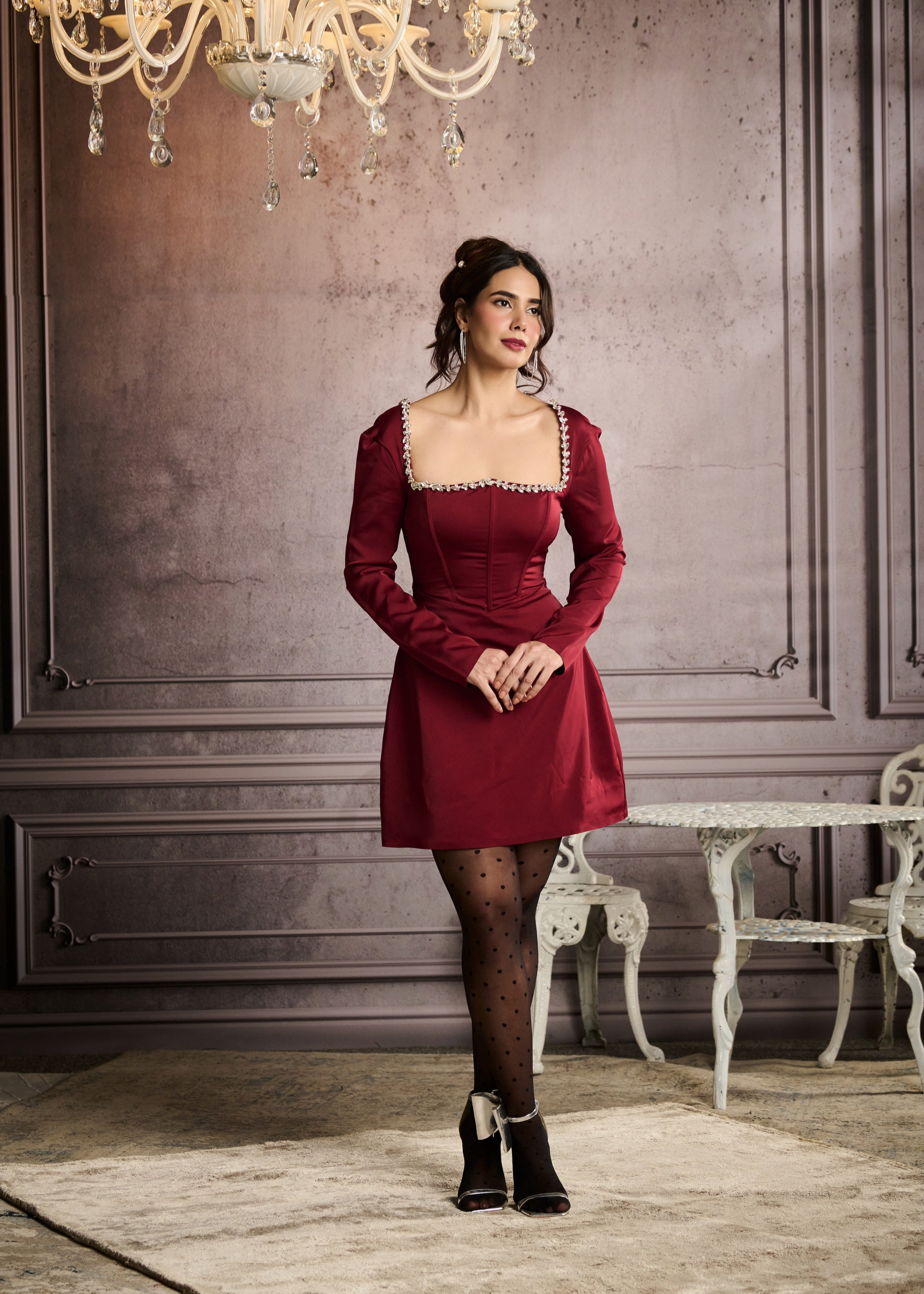 Faith Red A-line Rhinestone Mini Dress