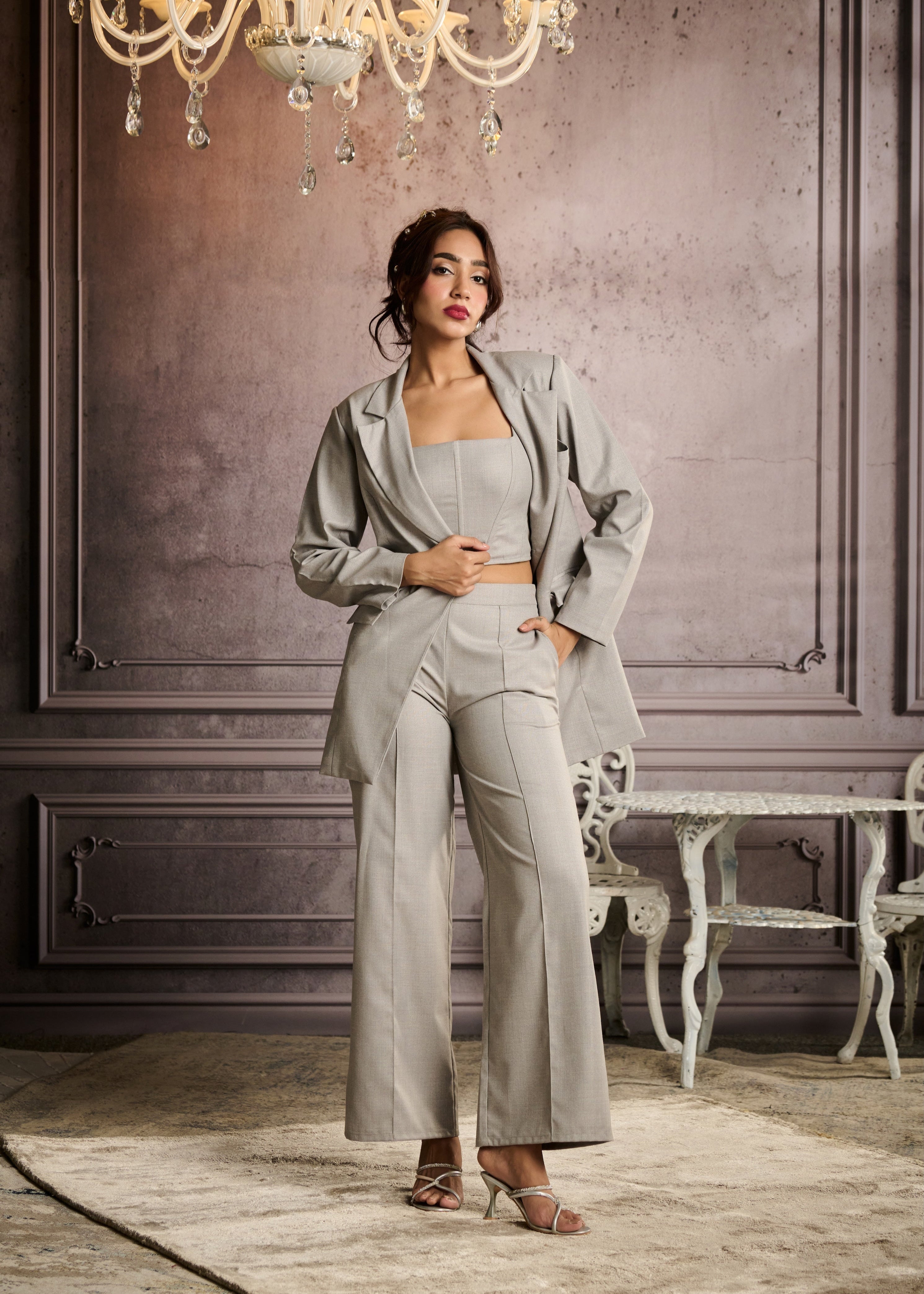 Electra Grey Plaid Tailored Oversized Blazer