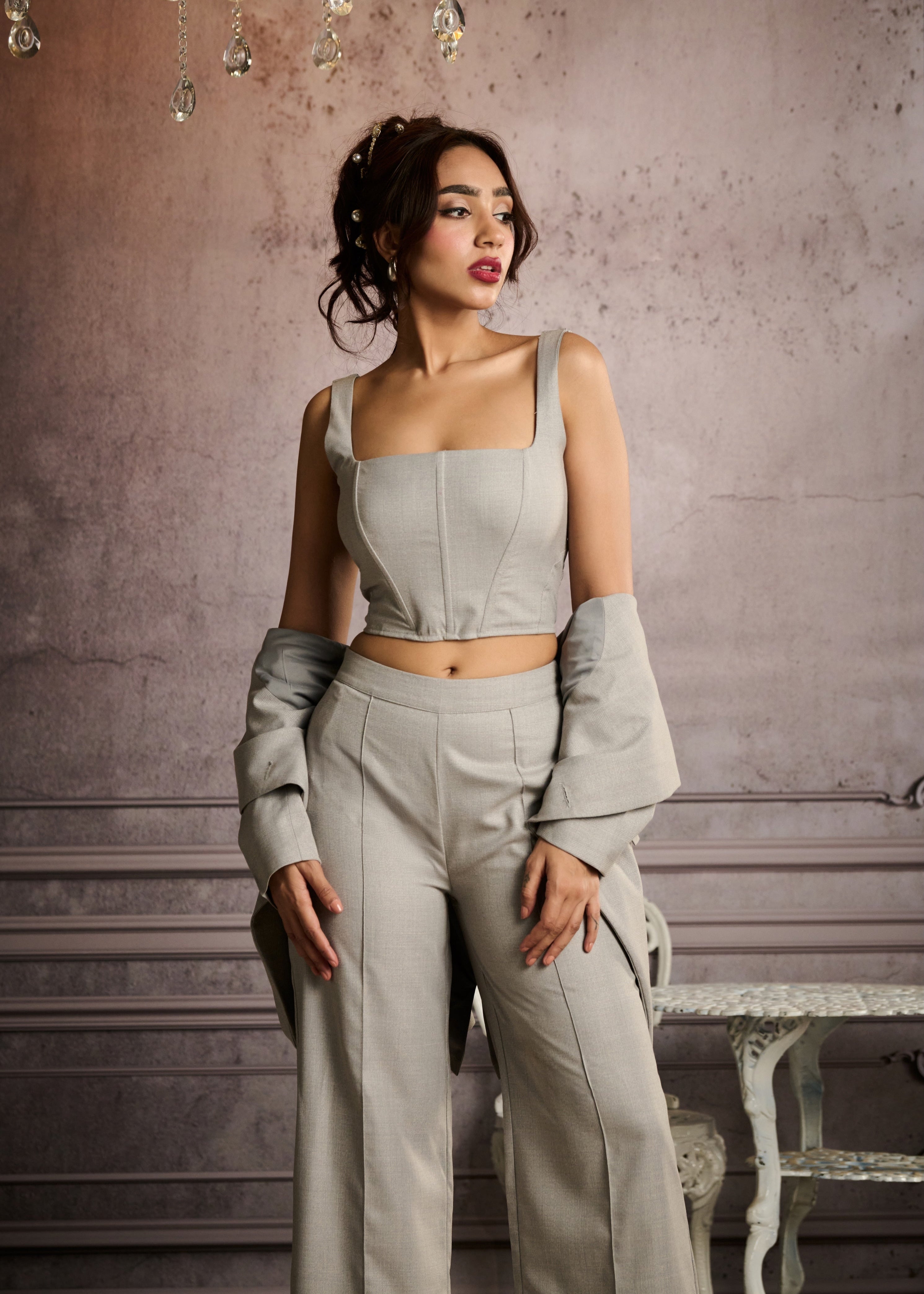 Electra Grey Plaid Tailored Oversized Blazer