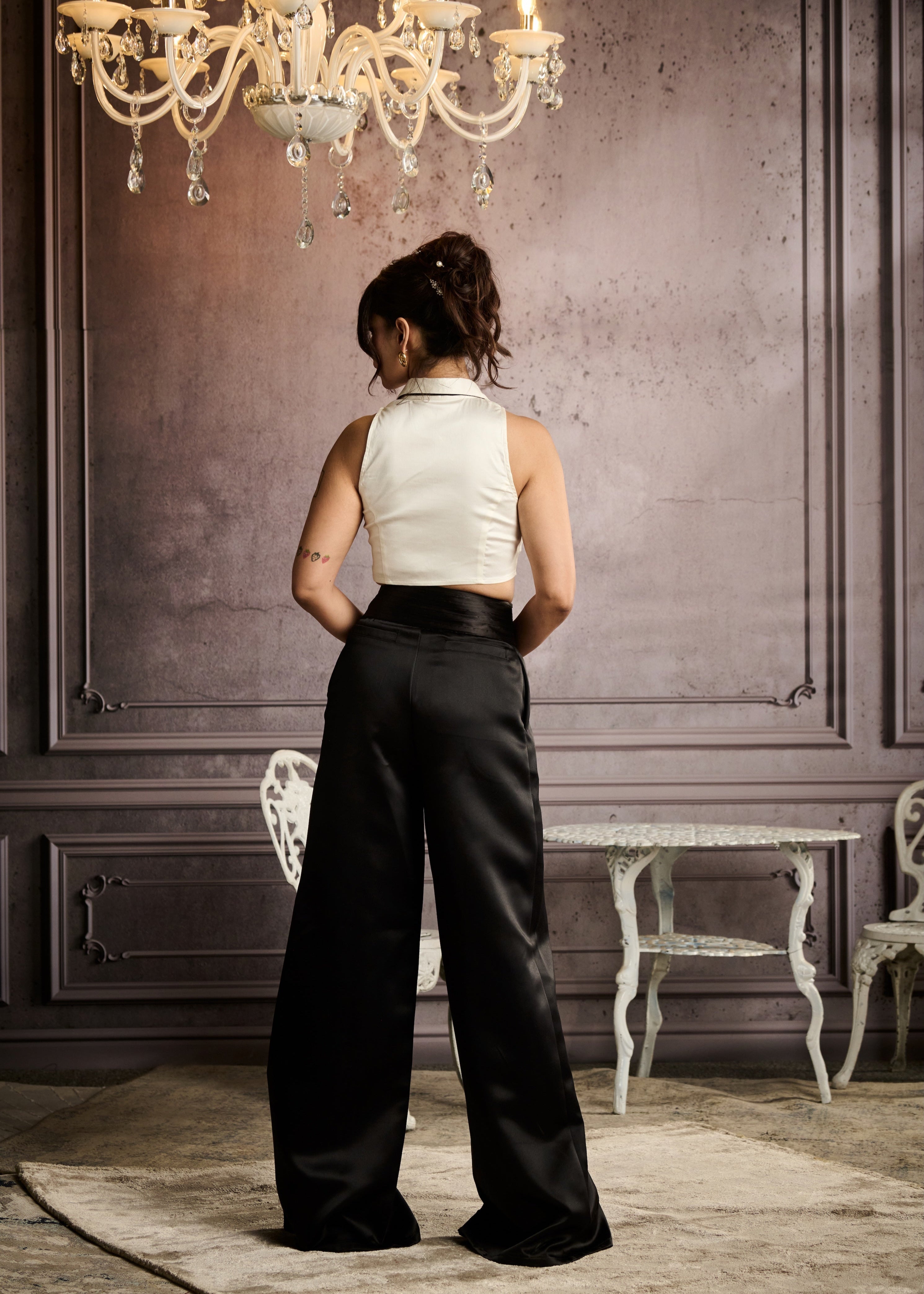 Maddie White Tuxedo Shirt with Open-Tie