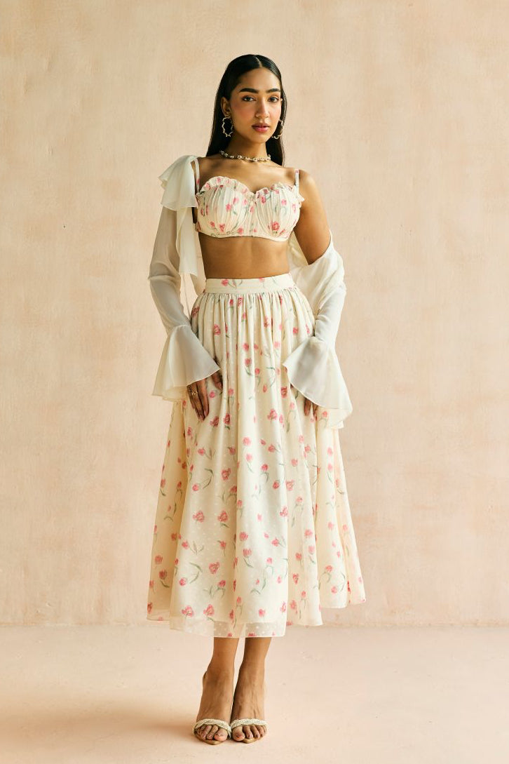 Elara Floral Butter Yellow Midi Skirt