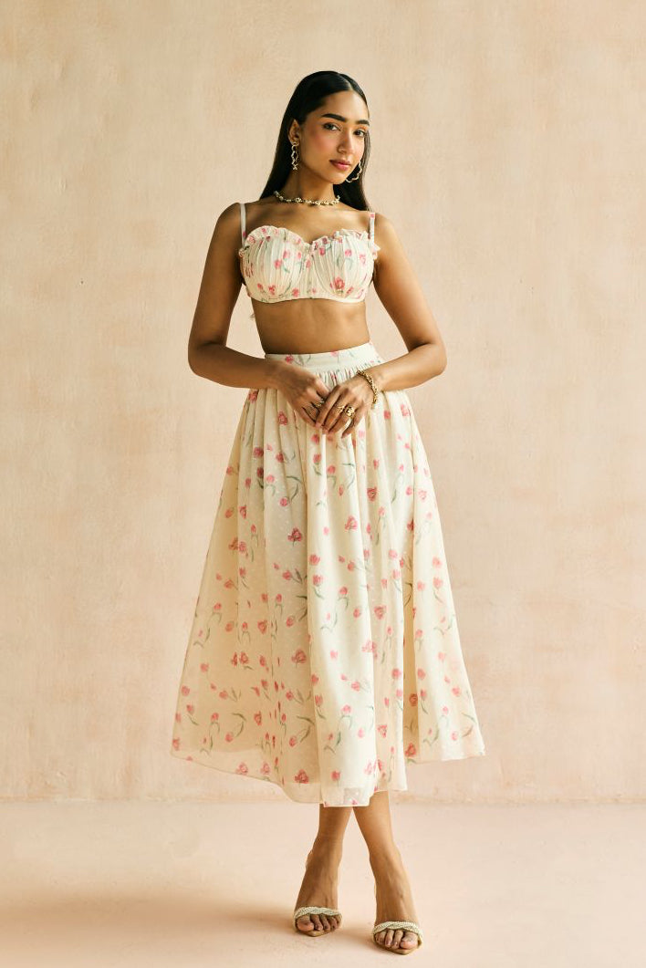 Elara Floral Butter Yellow Midi Skirt