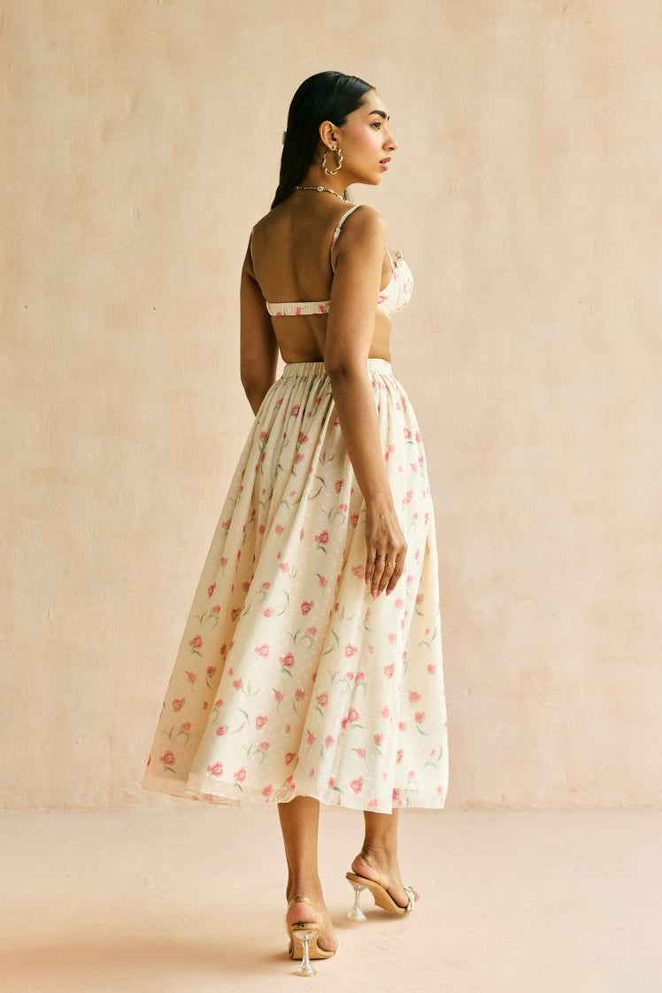 Elara Floral Butter Yellow Midi Skirt