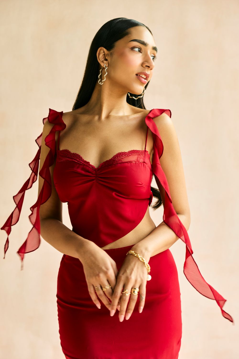 Crimson Slit Midaxi Skirt