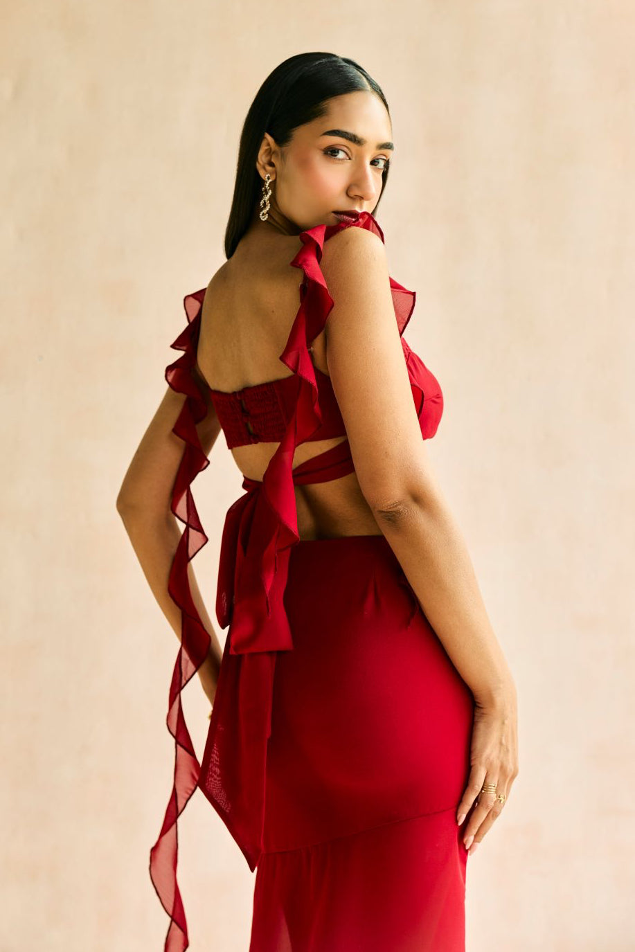 Crimson Slit Midaxi Skirt