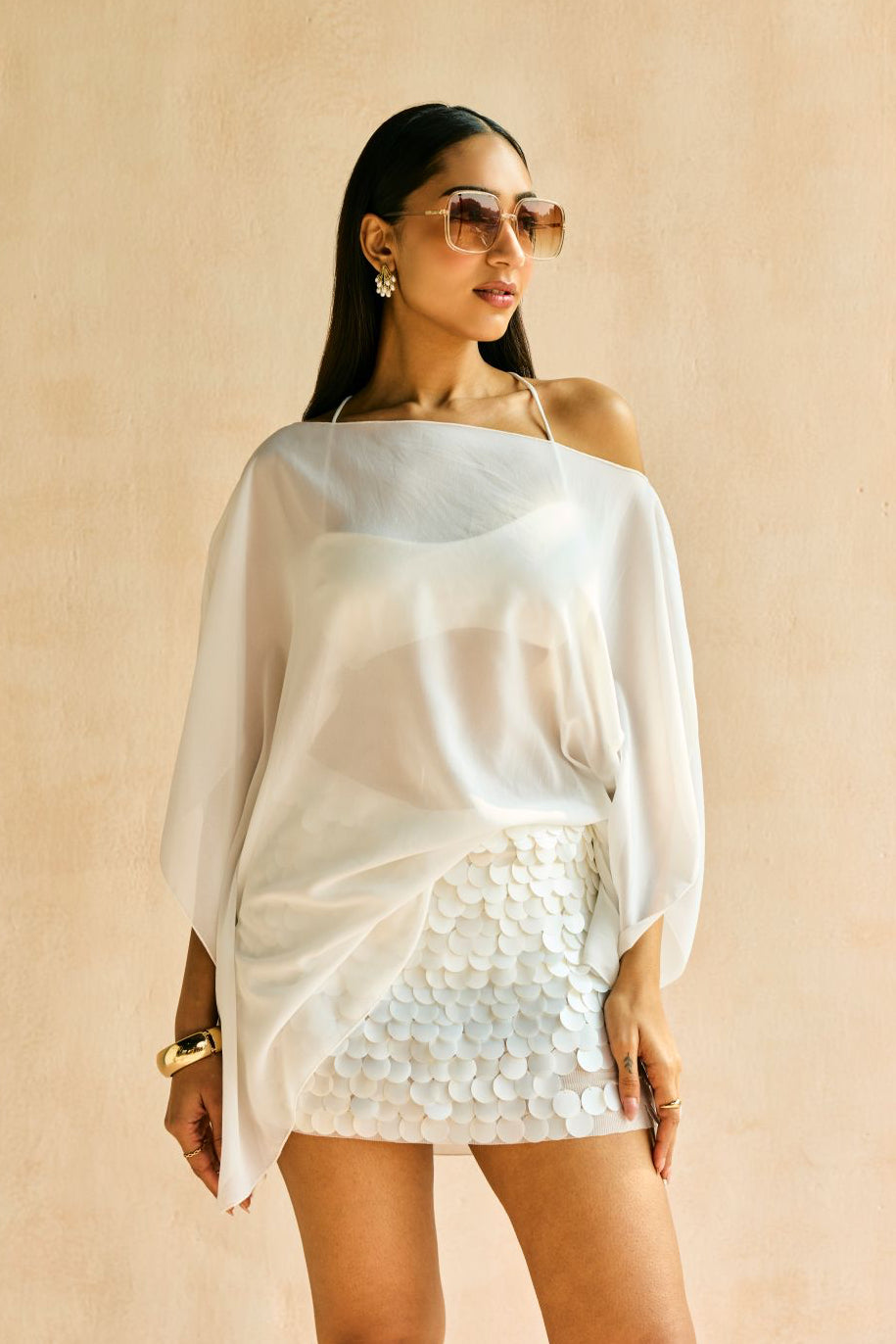 Arina White Cape and Bralette Top