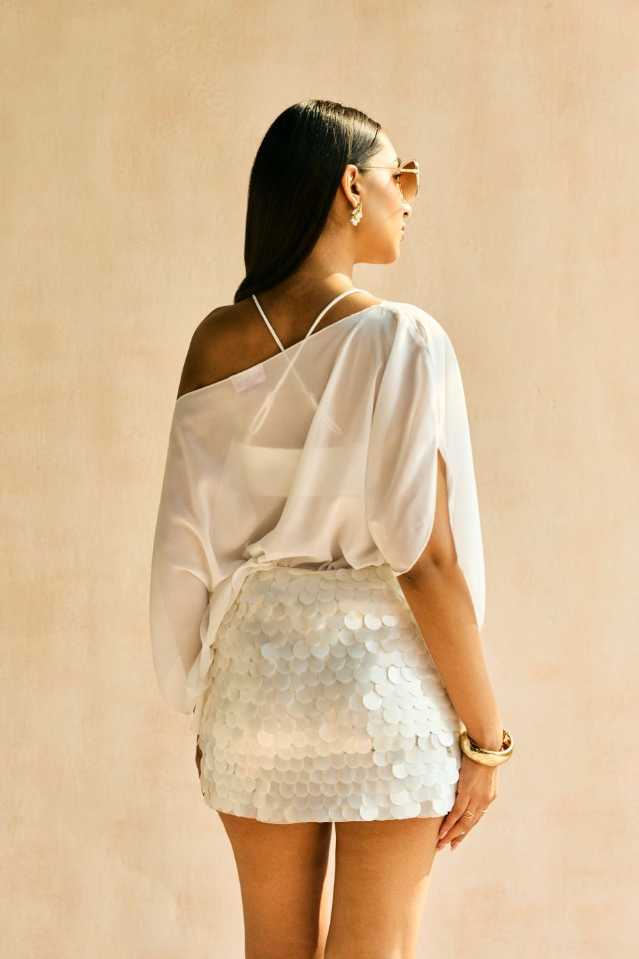 Arina White Cape and Bralette Top