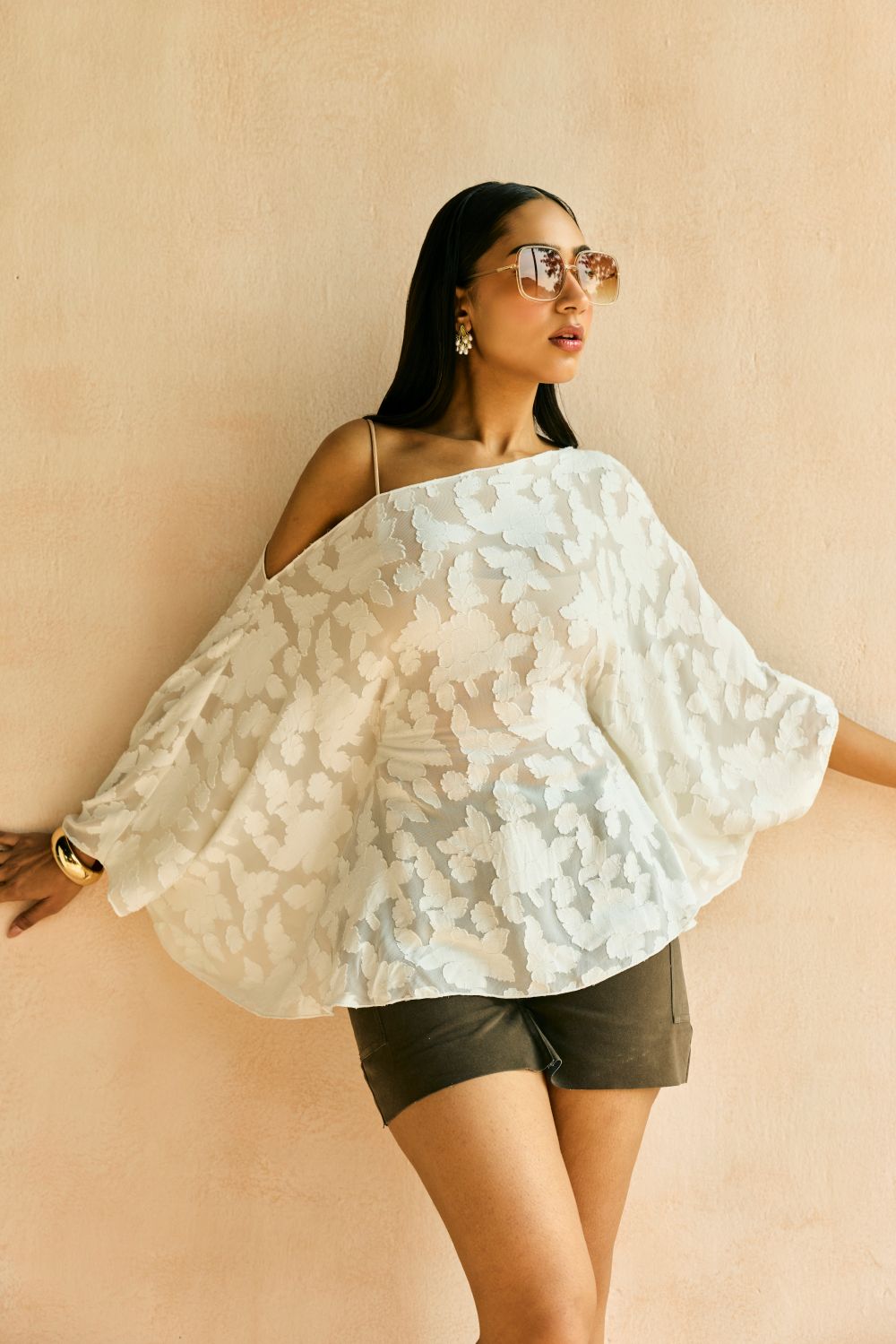 Vireya Textured Tie Cape Top