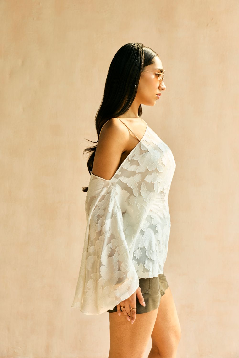 Vireya Textured Tie Cape Top