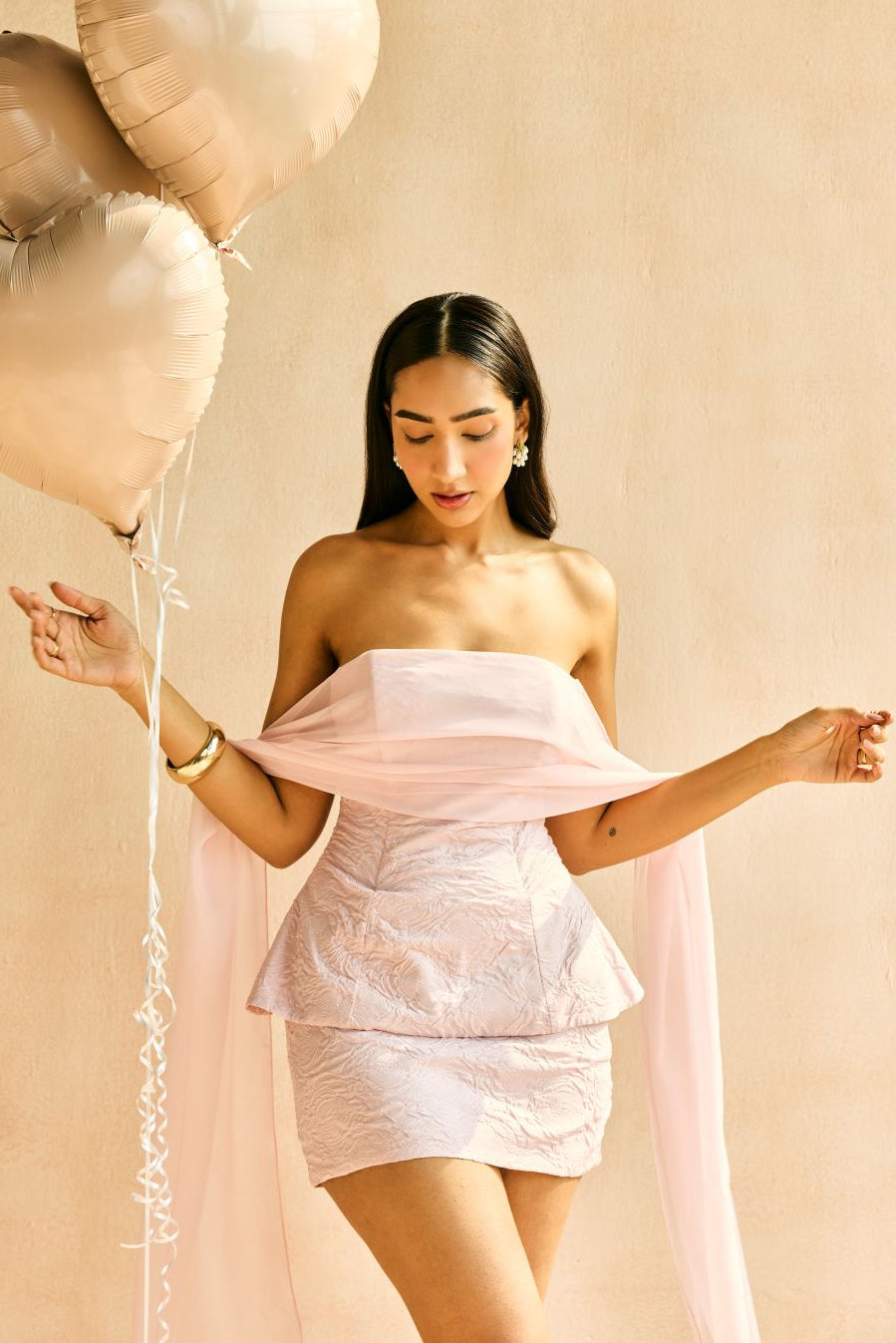 Elowen Blush Embossed Satin Mini Skirt