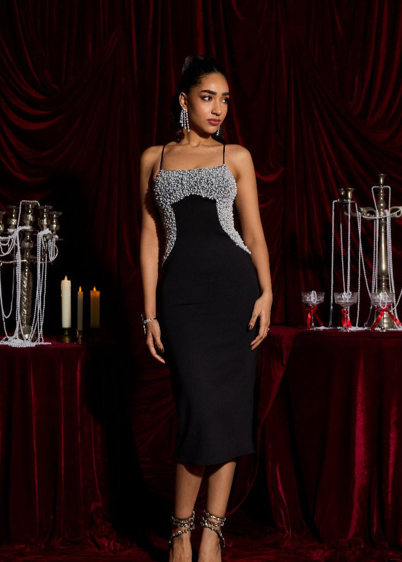 Katarina Pearl-Embellished Midi Dress