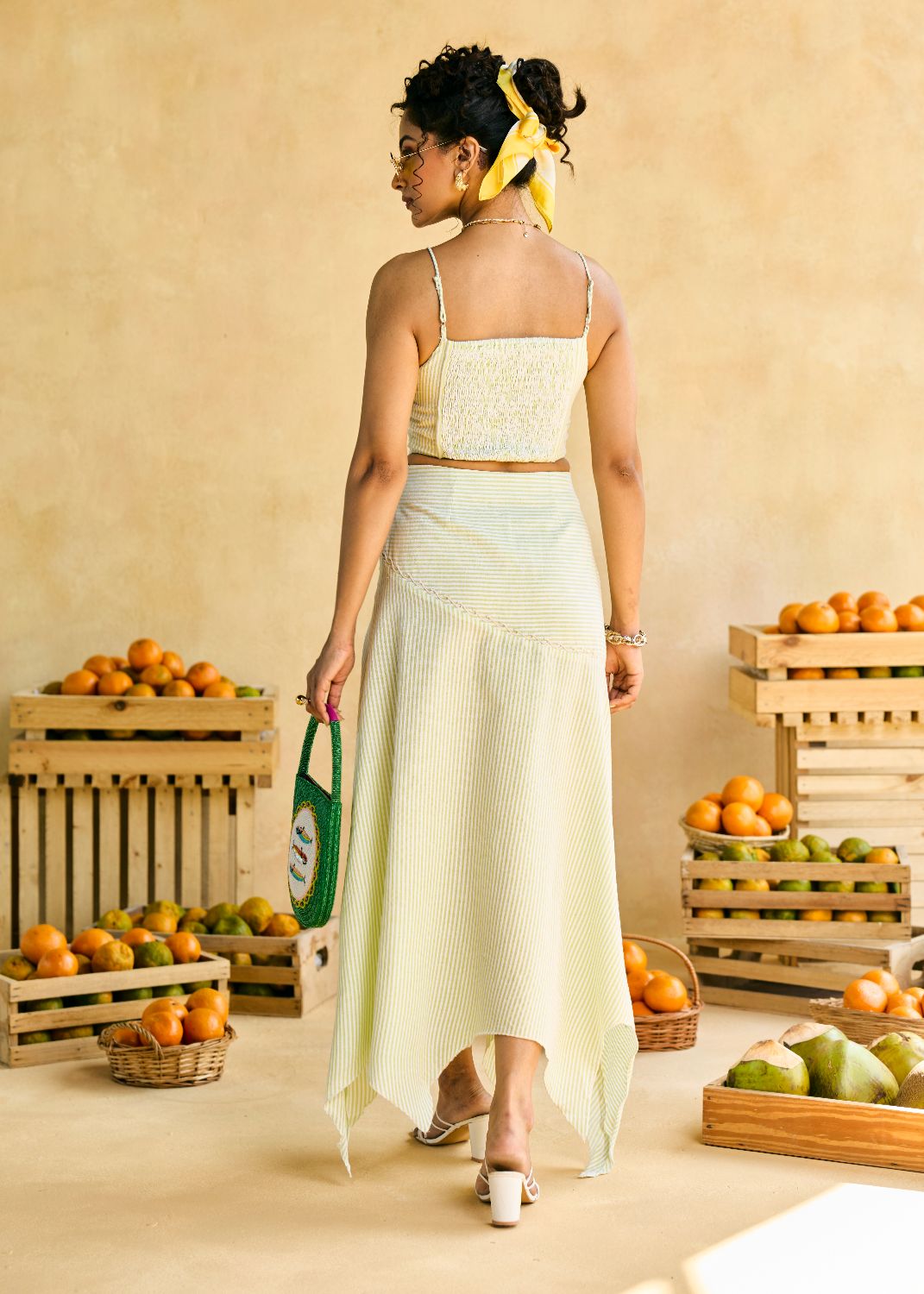 Palm Breeze Striped Midi Skirt