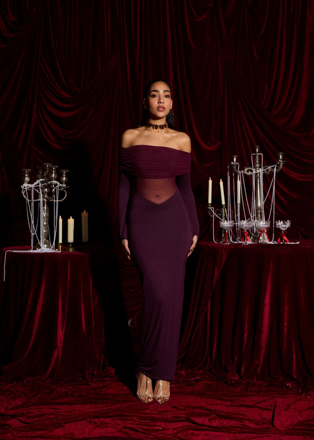 Bordeaux Illusion Modal Sculpting Gown