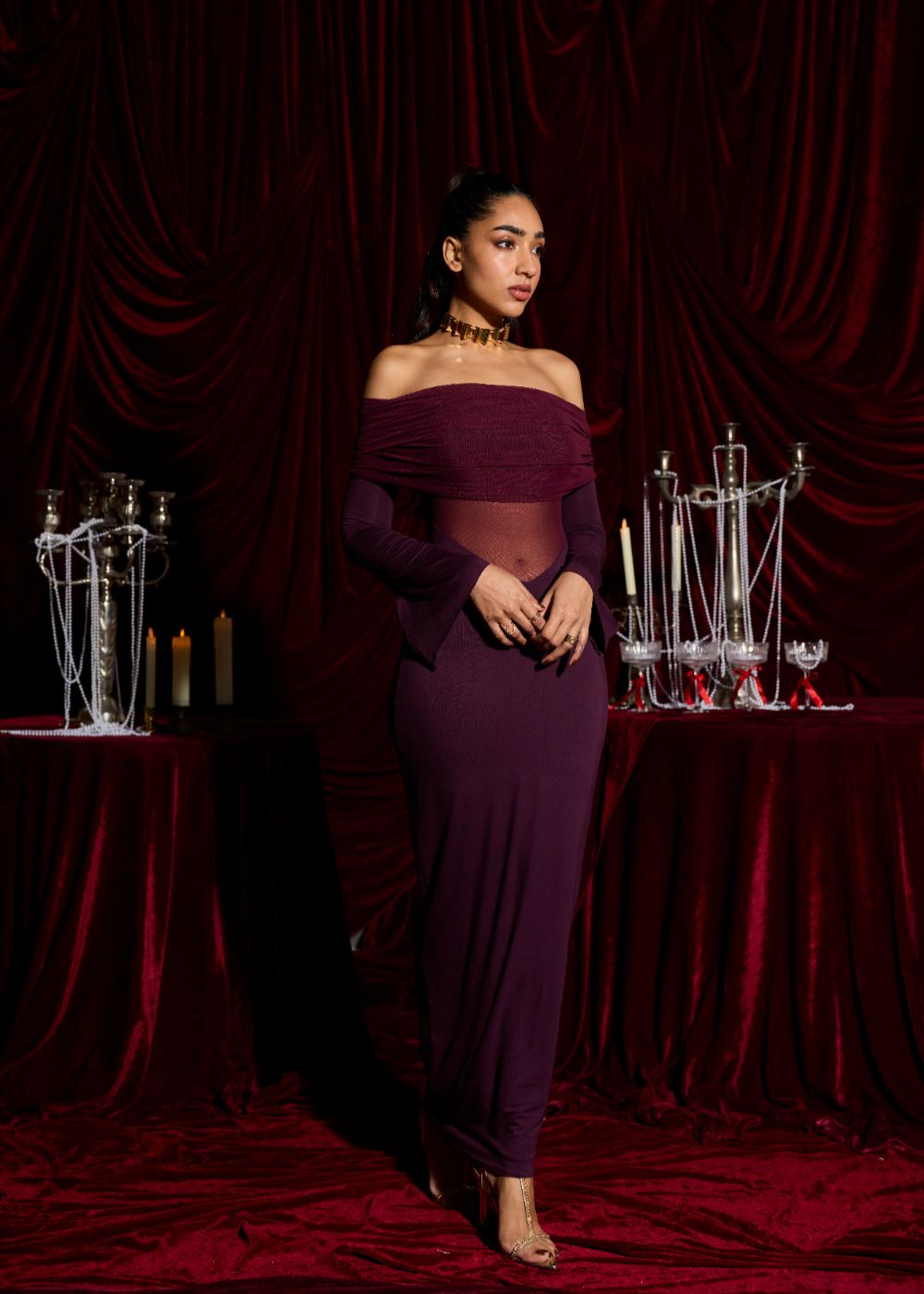 Bordeaux Illusion Modal Sculpting Gown