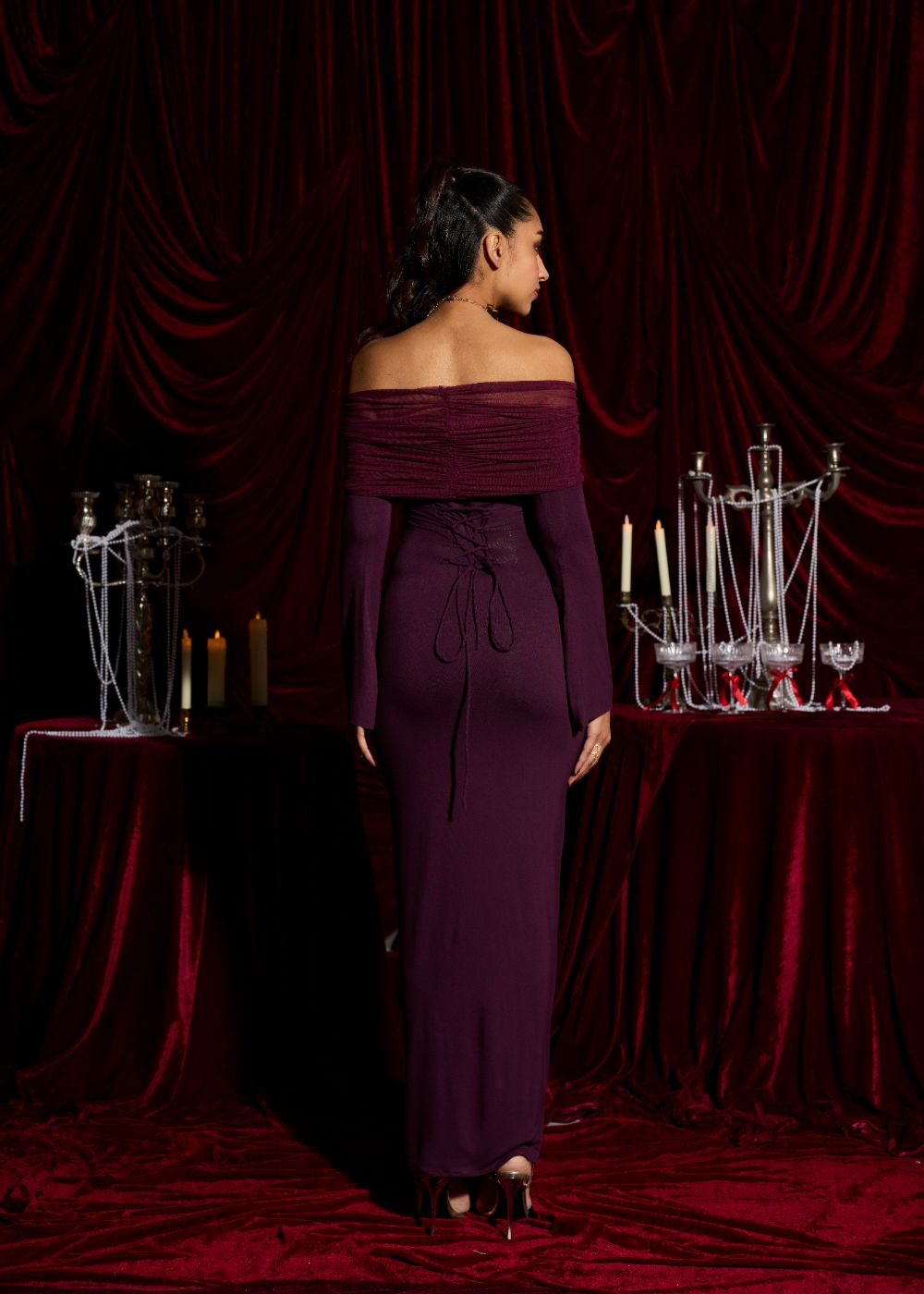 Bordeaux Illusion Modal Sculpting Gown
