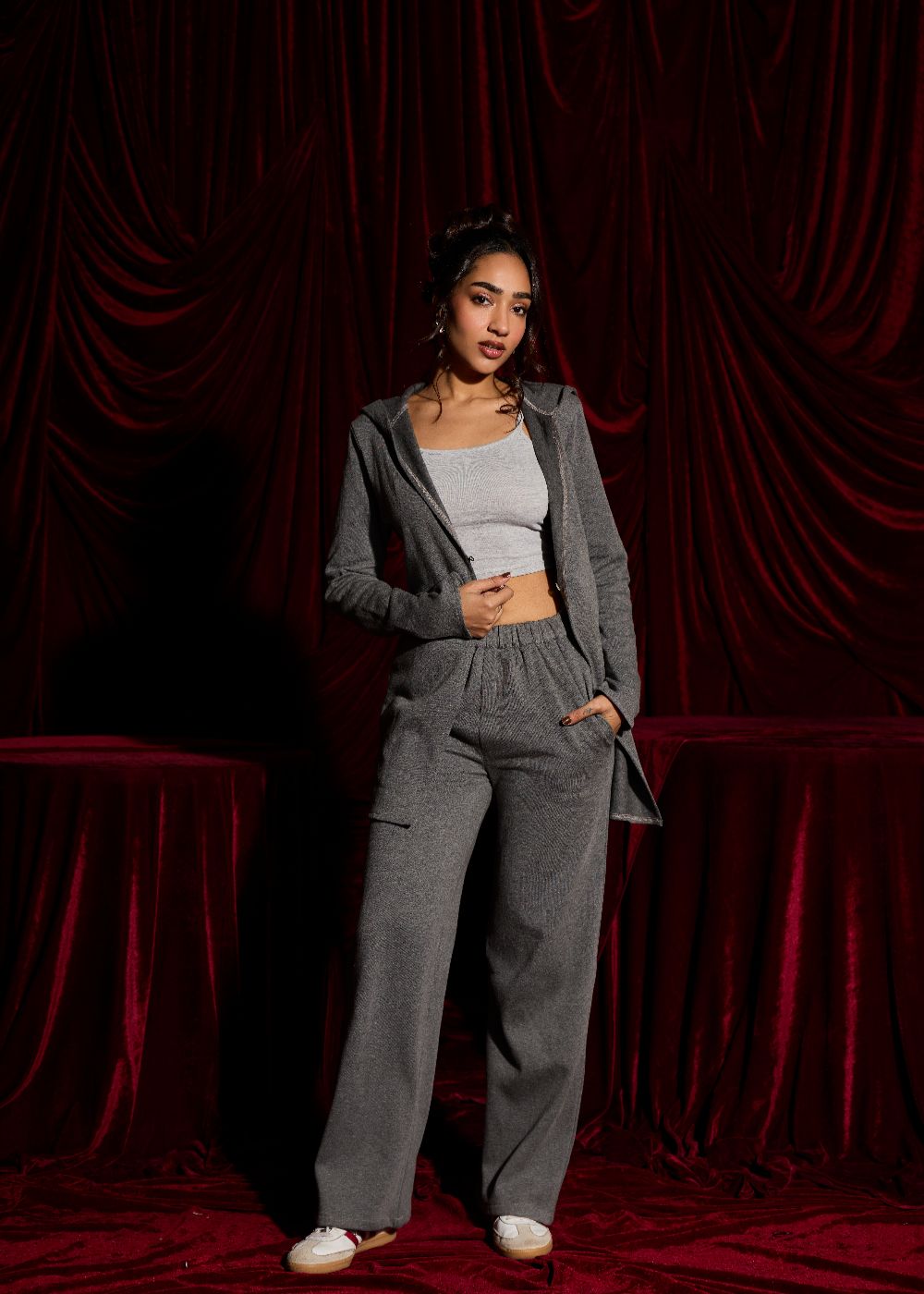 Slate Knit Zip Hoodie Cardigan and Cami