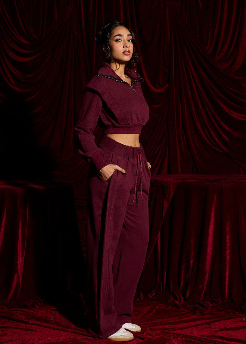 Berrywood Burgundy Wide-Leg Lounge Sweatpants
