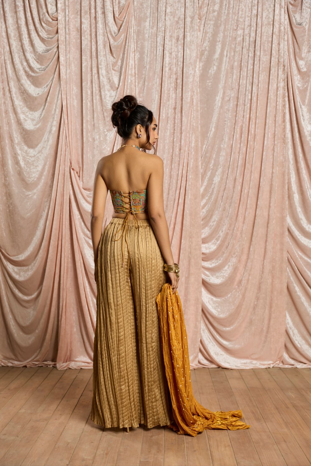 Mahira Yellow Embroidered Corset and Crinkled Gharara Set