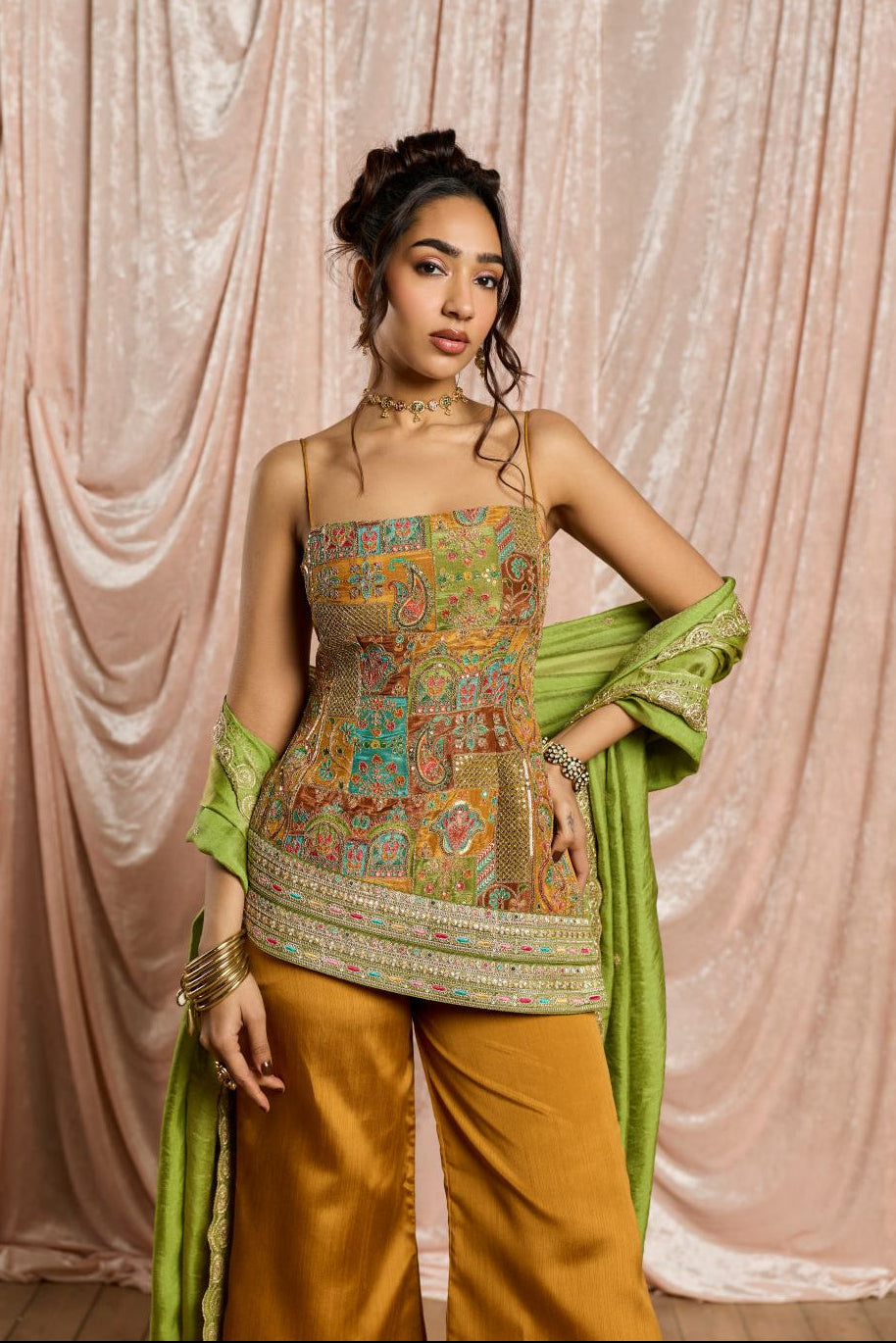 Meher-e-Baagh Yellow Embroidered Kurta Set