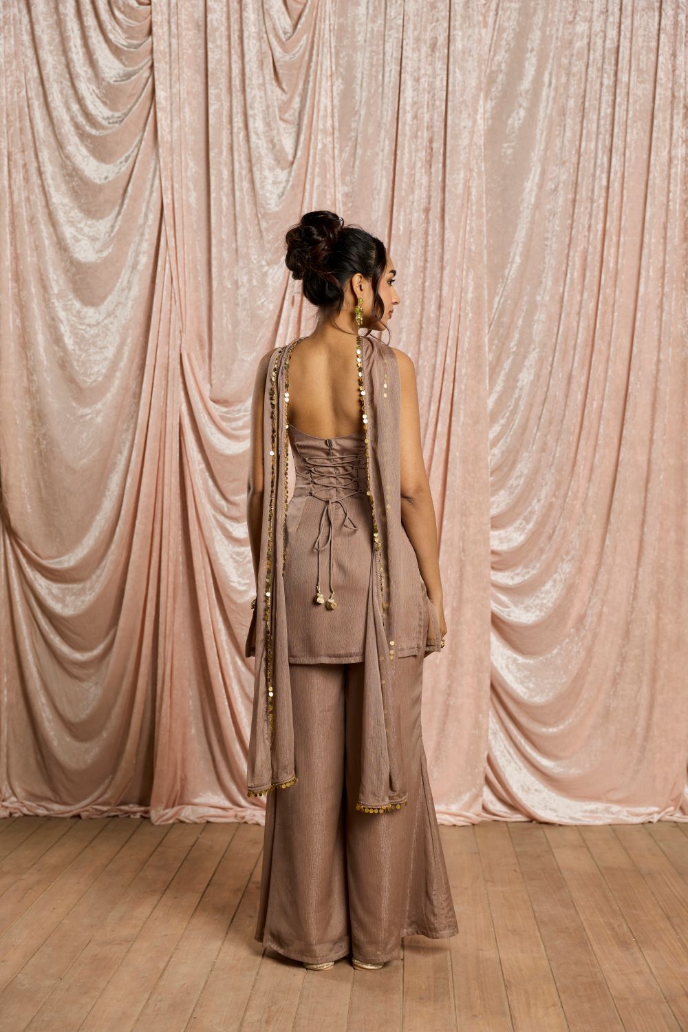 Olivia Champagne Embellished Sharara Set