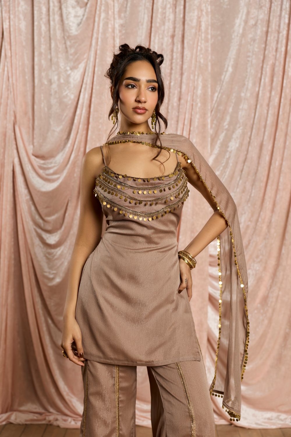 Olivia Champagne Embellished Sharara Set