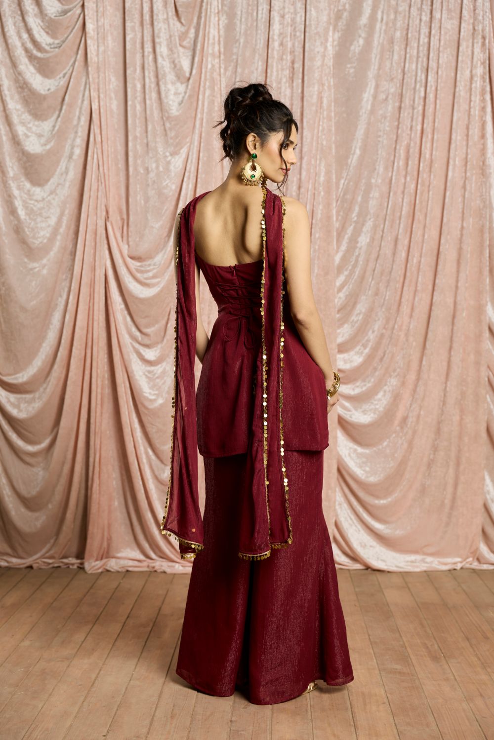 Olivia Burgundy Embellished Sharara Set