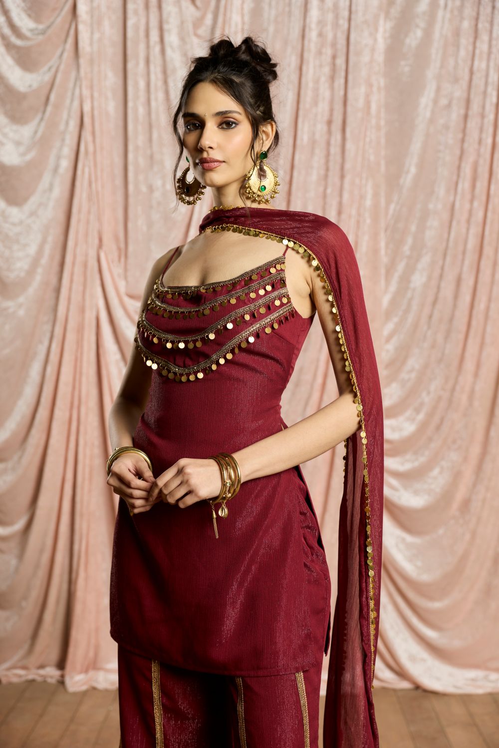 Olivia Burgundy Embellished Sharara Set