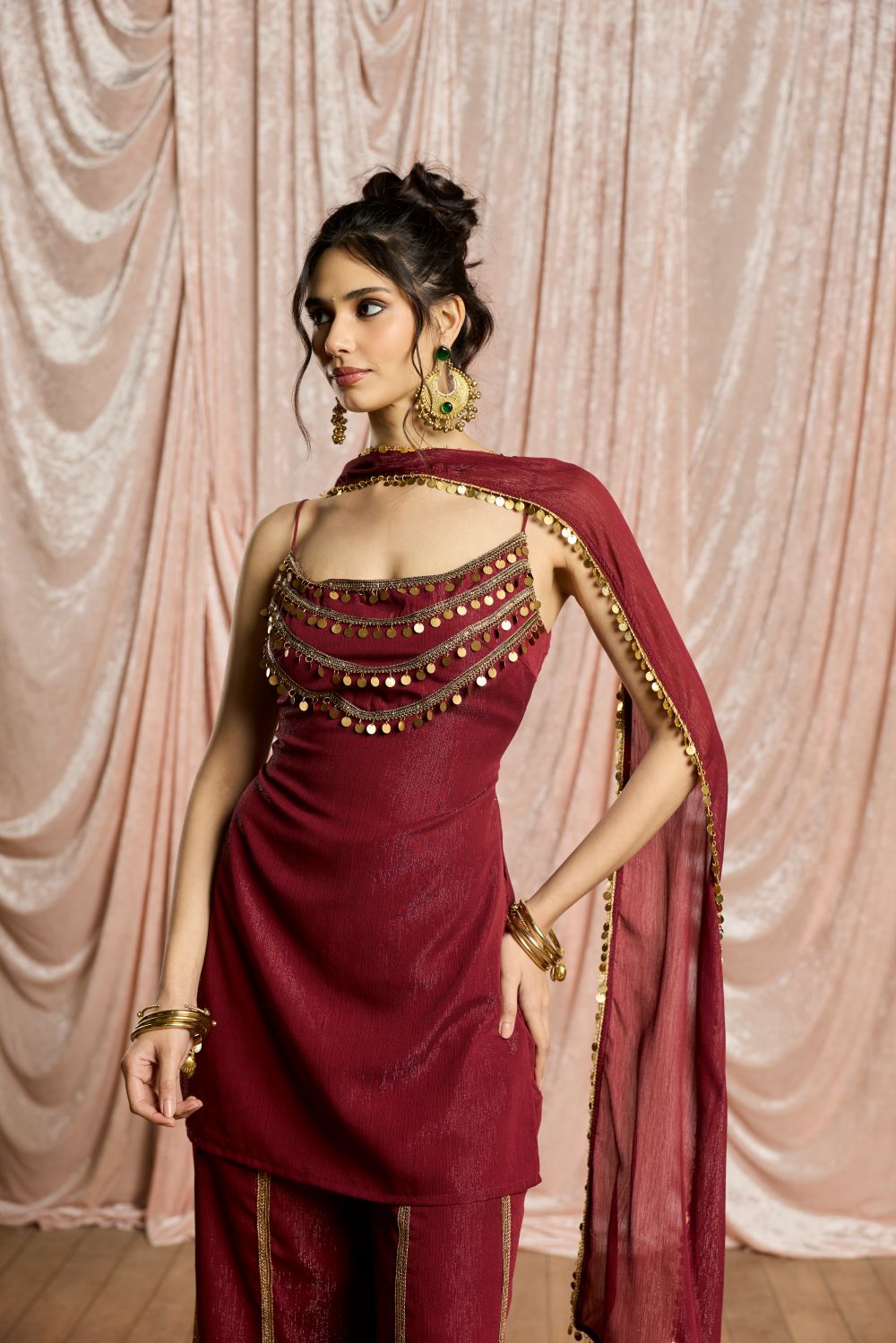 Olivia Burgundy Embellished Sharara Set