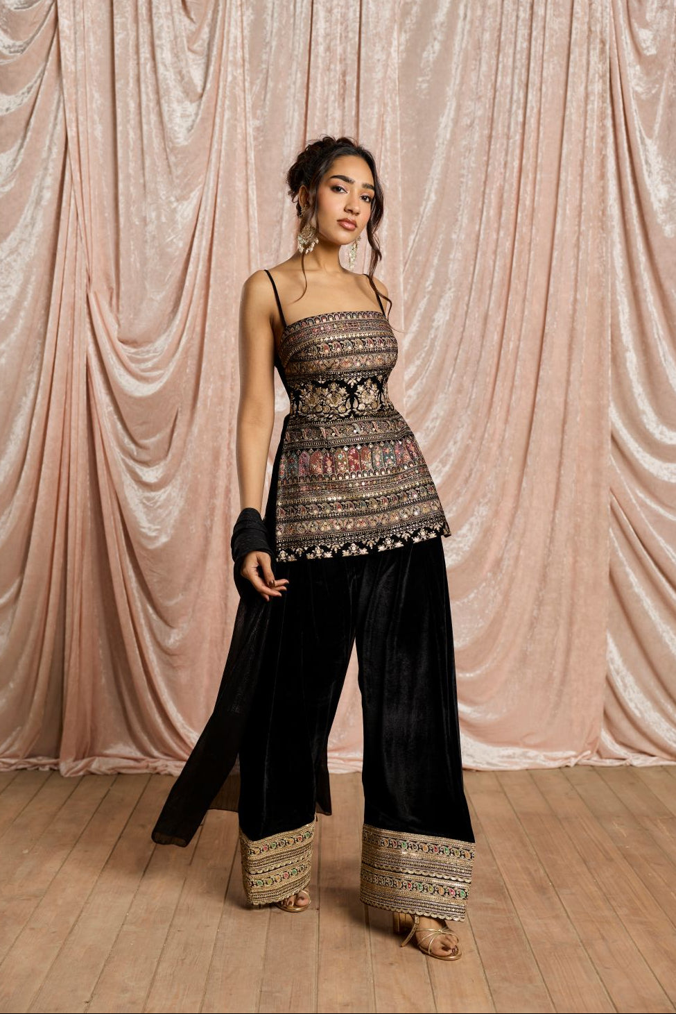 Kohra Black Embroidered Velvet Kurta Salwar Set