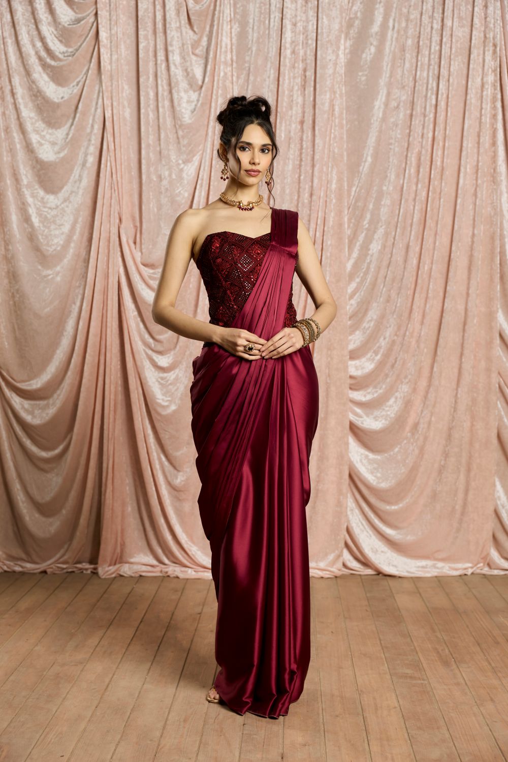 Zaafira Embroidered Corset and Satin Draped Saree