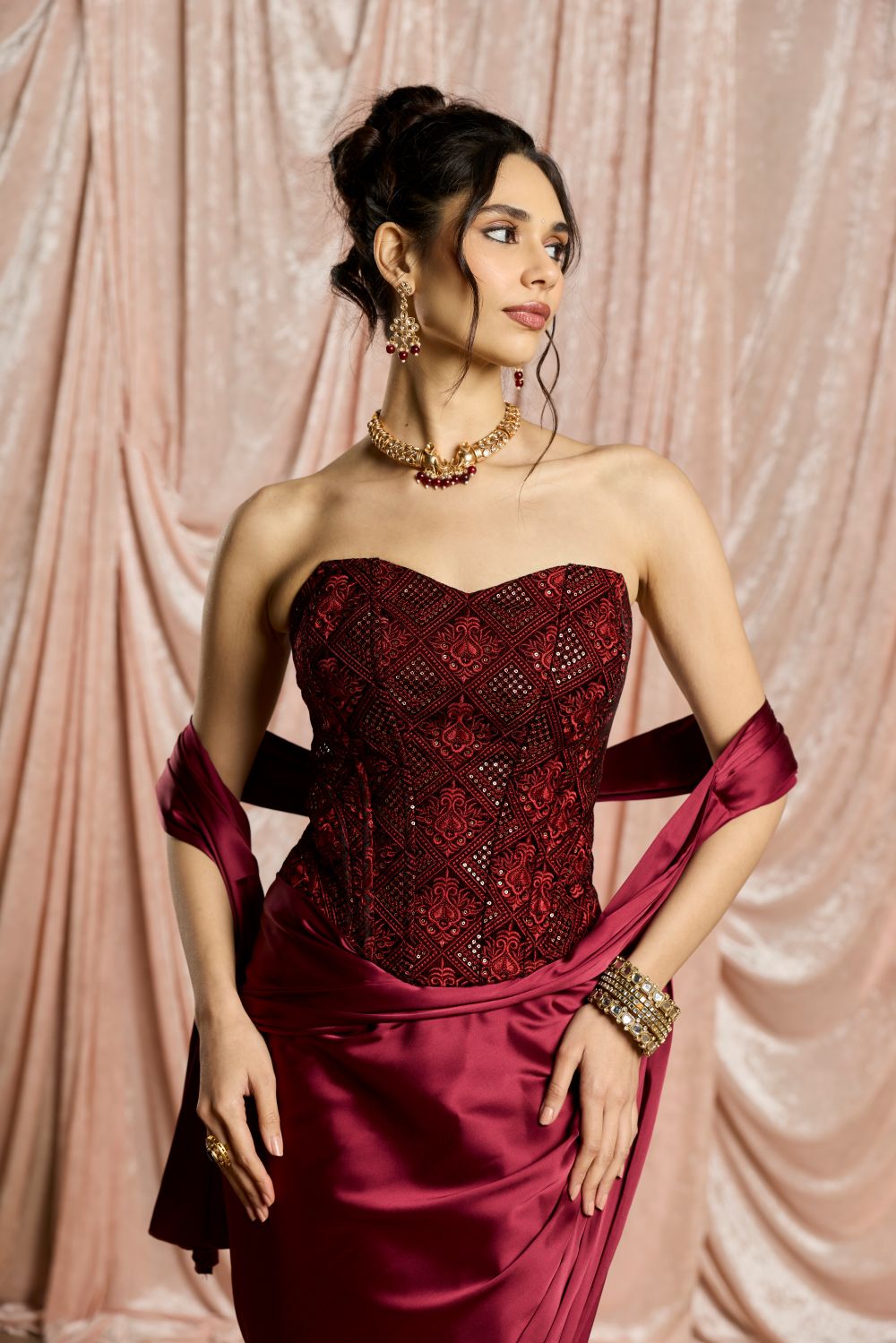 Zaafira Embroidered Corset and Satin Draped Saree