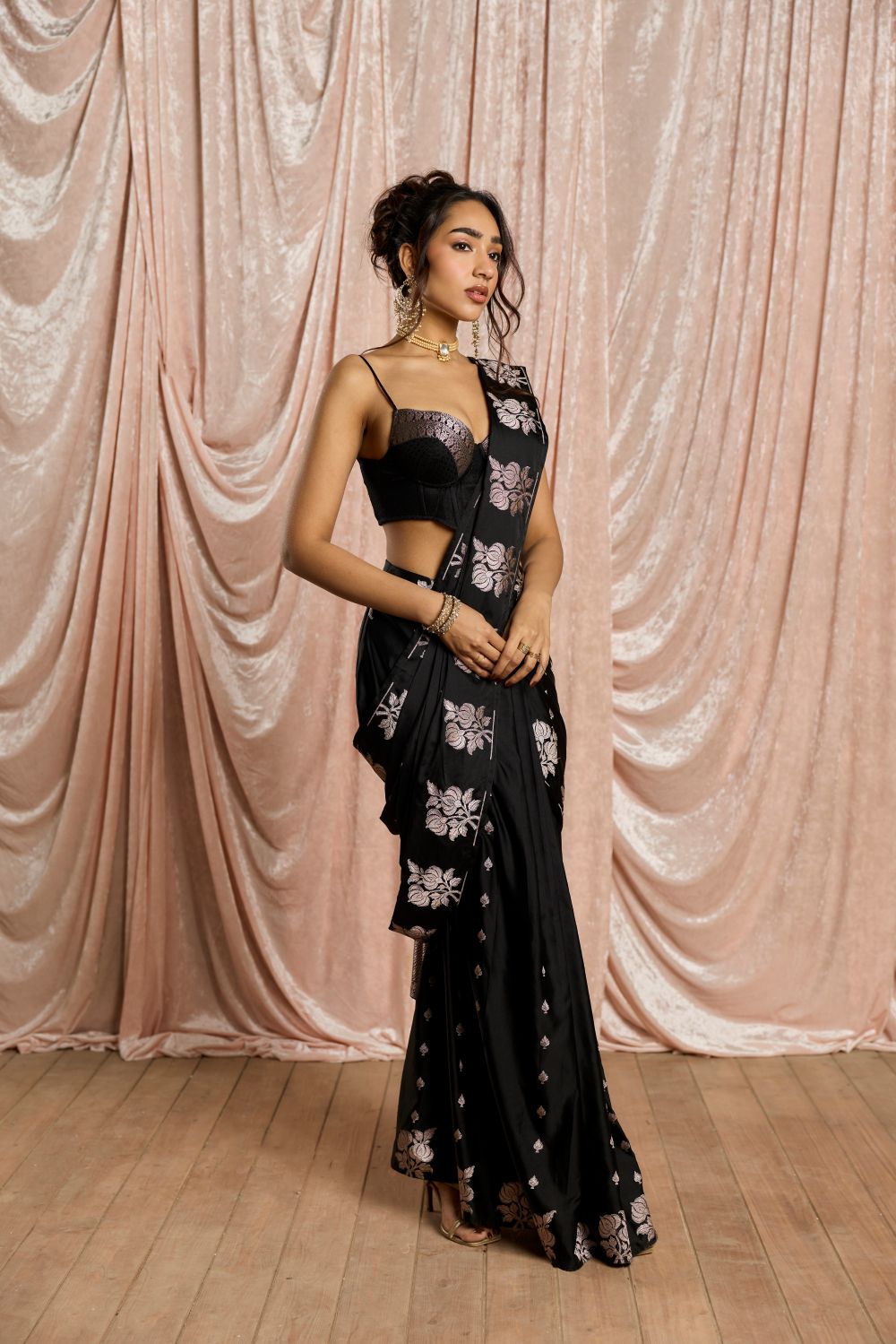 Kainaat Banarasi Silk Pre-Draped Bustier Saree Set