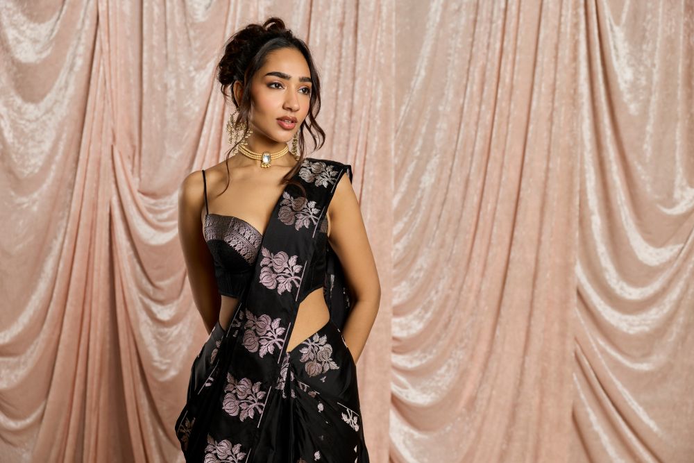 Kainaat Banarasi Silk Pre-Draped Bustier Saree Set