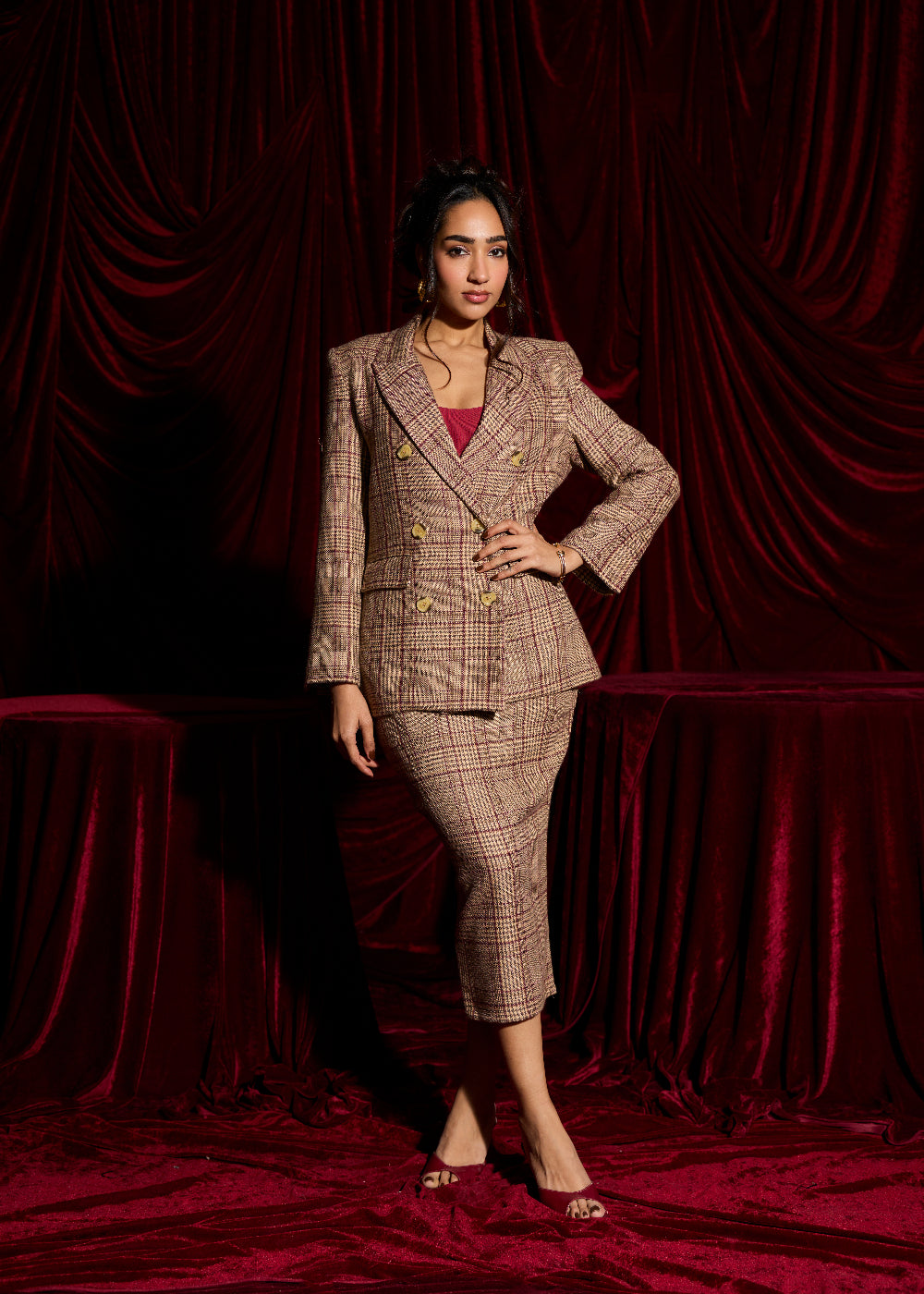 Heritage Brown Plaid Woolen Power Blazer